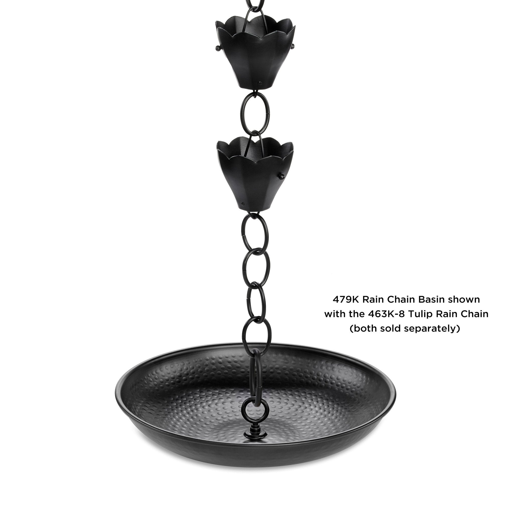 Black Rain Chain Basin - 16.5 Inch Diameter Decorative Water Collector for Garden Downspout Drainage | Perfect for Outdoor Landscaping & Japanese Style Gardens