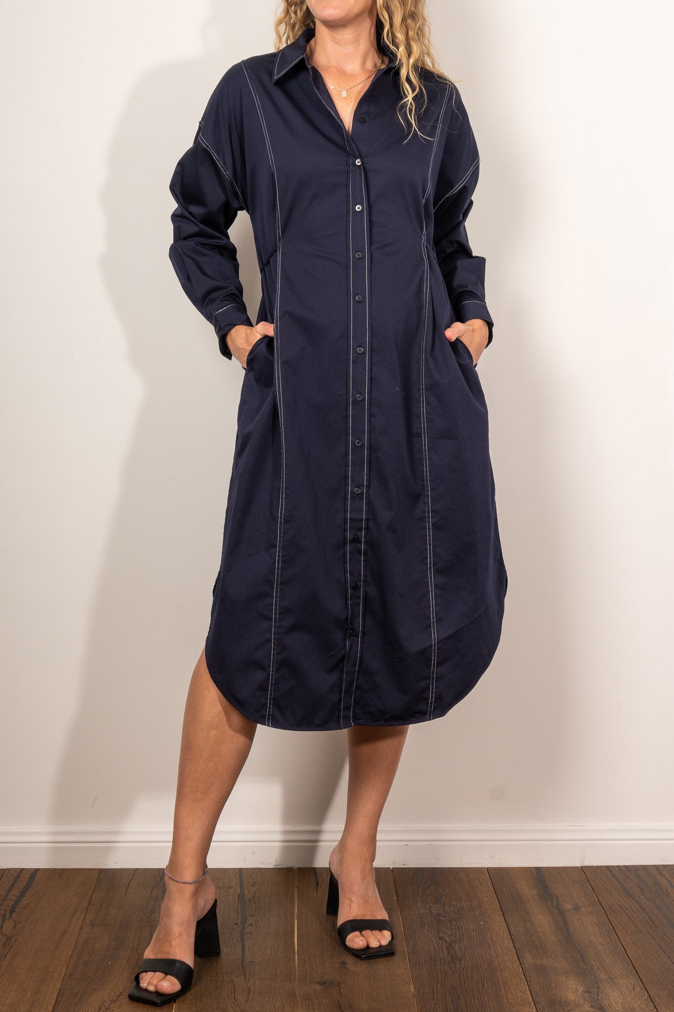 ELK Rodan Stitch Shirt Dress in Navy Blue - Stylish Women's Casual Wear for Office, Date Night & Everyday Outfits