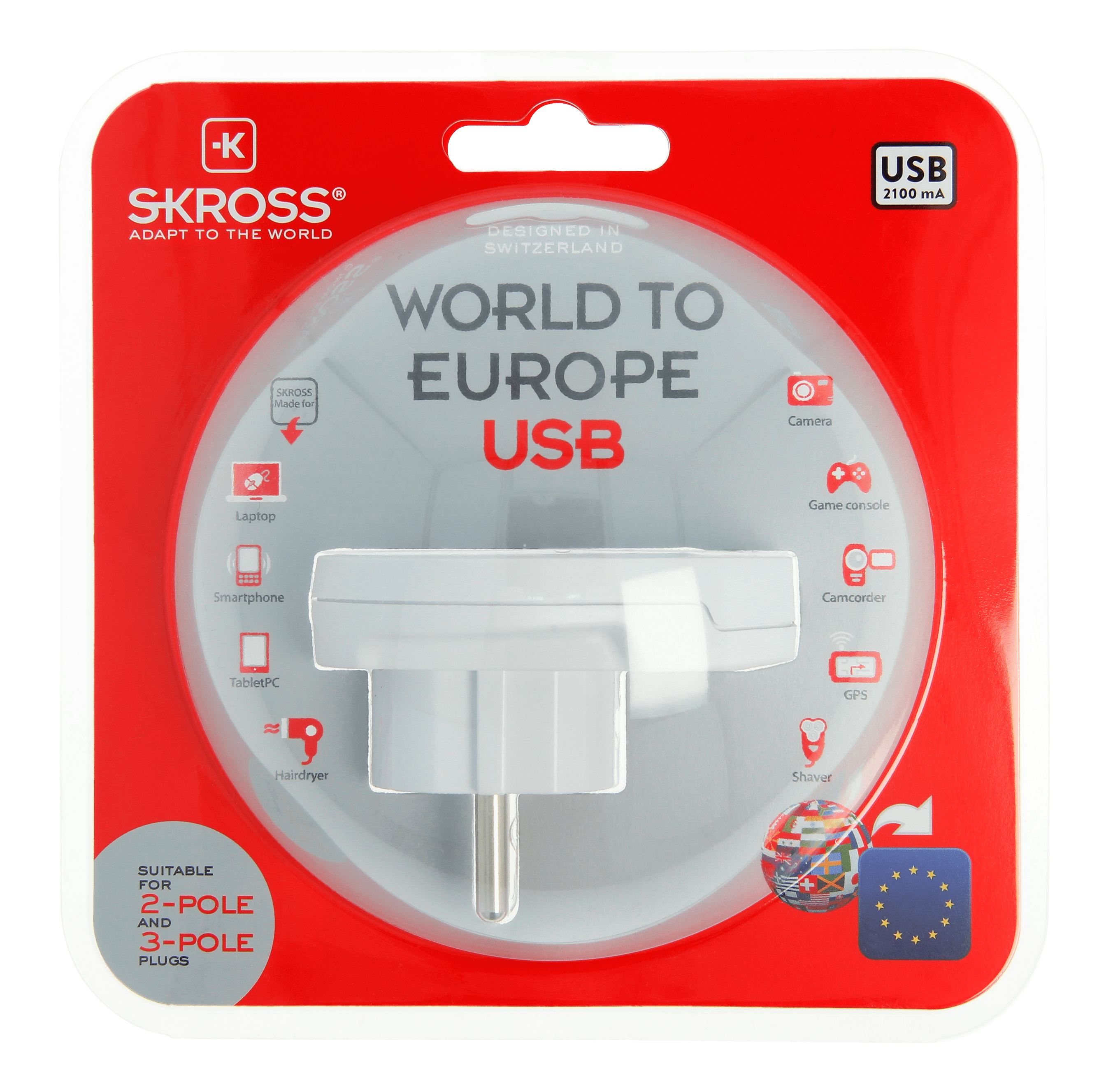 SKROSS World to Europe USB Travel Adapter - Universal Plug Converter for USA, UK, AU to EU - Perfect for Laptops, Phones & Cameras on European Vacations