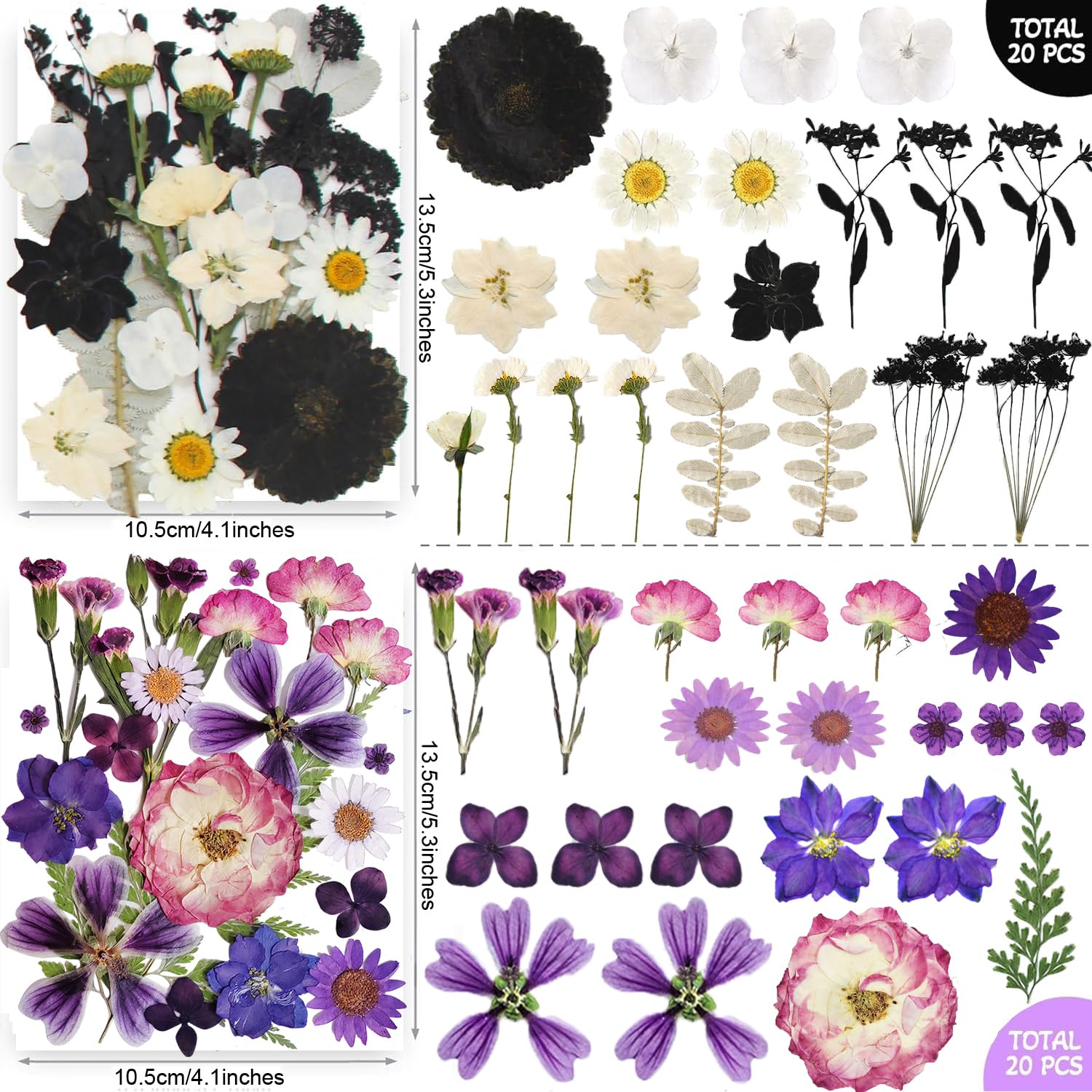 301Pcs Natural Dried Pressed Flowers & Leaves with Butterfly Stickers for DIY Crafts - Perfect for Resin Molds, Nail Art, Candle Making, Phone Cases, Jewelry Making & Home Decor