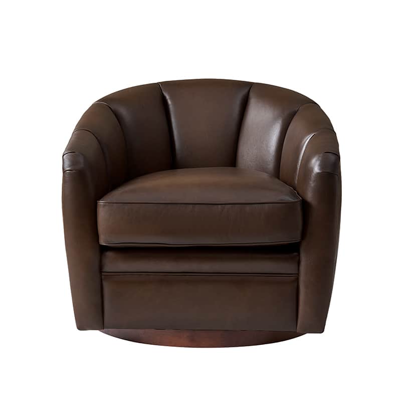**Misha Barrel Armchair with Genuine Leather – Modern Living Room Chair for Home, Office & Lounge – Comfortable Leather Accent Chair**