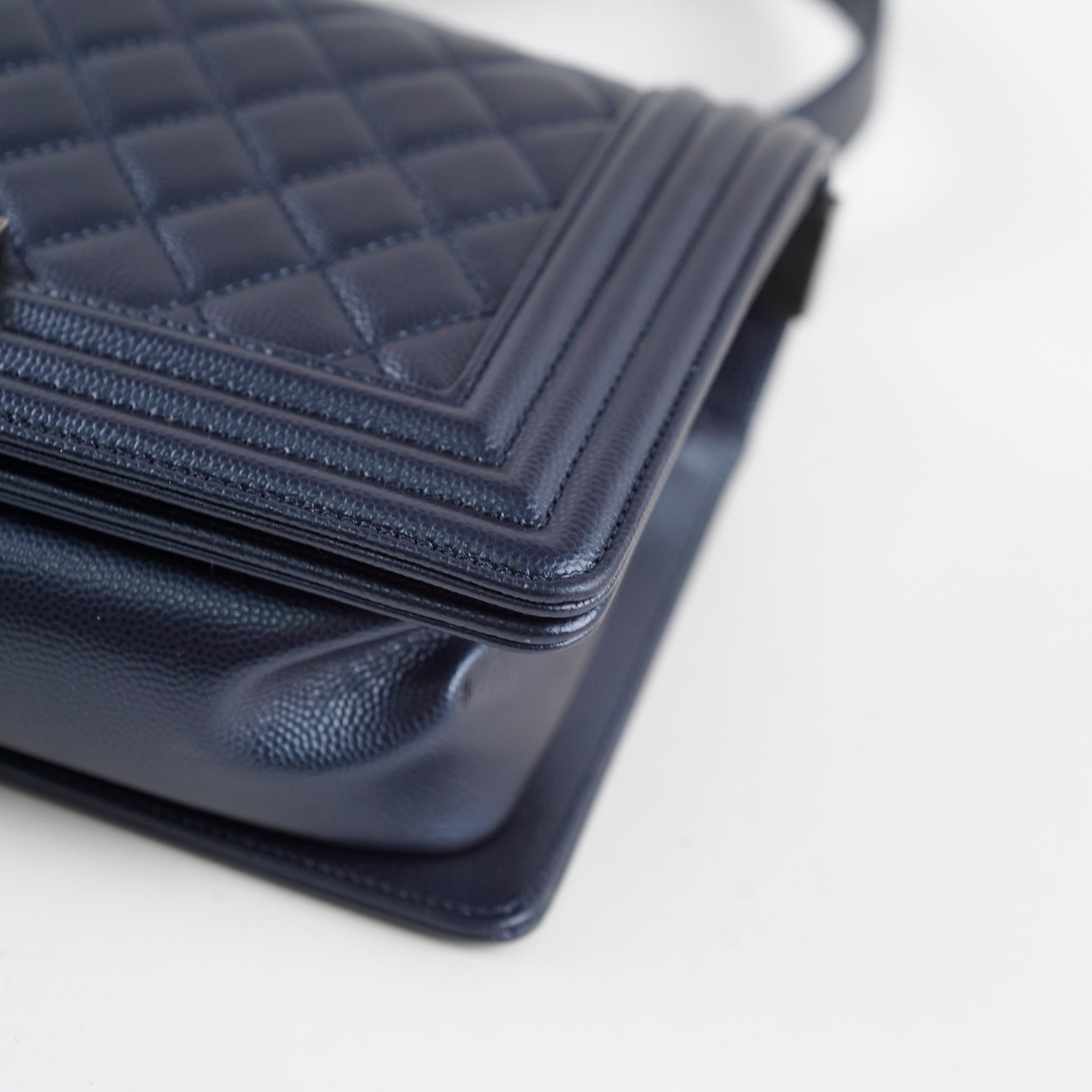 Chanel Old Medium Caviar Boy Bag in Metallic Blue - Luxury Crossbody Shoulder Bag for Women | Perfect for Date Night, Parties & Special Occasions