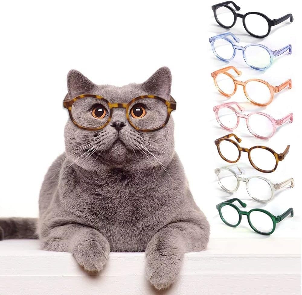 Cute Pet Sunglasses for Dogs & Cats - Clear Lens Retro Style for Cosplay & Photos