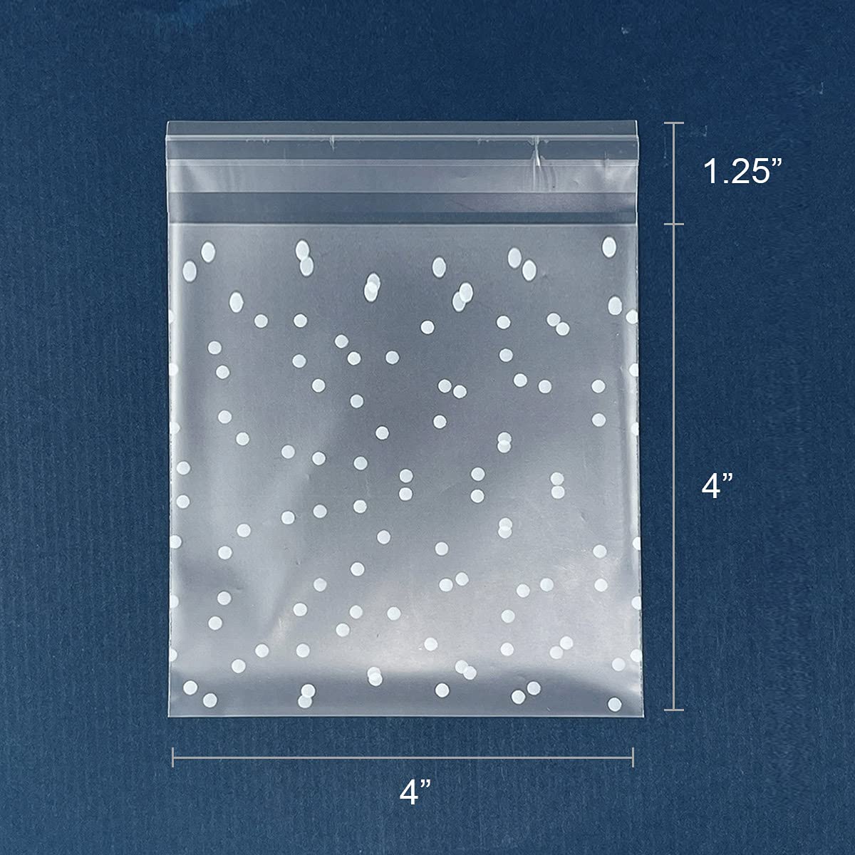 Allydrew 4x4 Inch Clear Self-Adhesive Candy Bags - 200 Pack White Polka Dot Treat Bags for Cookies, Party Favors, Wedding Candy, Baby Shower & Holiday Gifts - Perfect for Baking, Candy Buffets & DIY Crafts