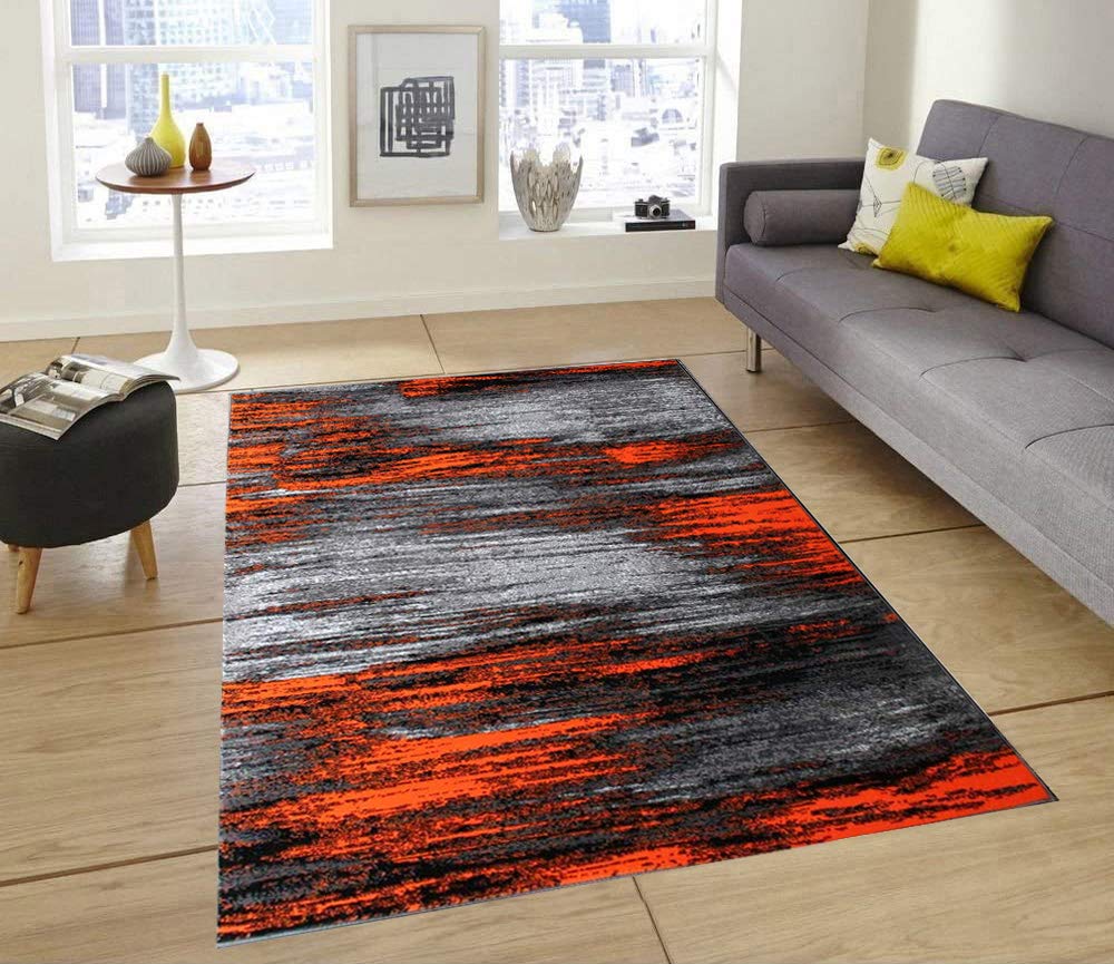 Champion Modern Abstract Area Rug - 5’3”x7’5” Orange Contemporary Living Room Rug - Perfect for Home Decor, Bedroom & Office