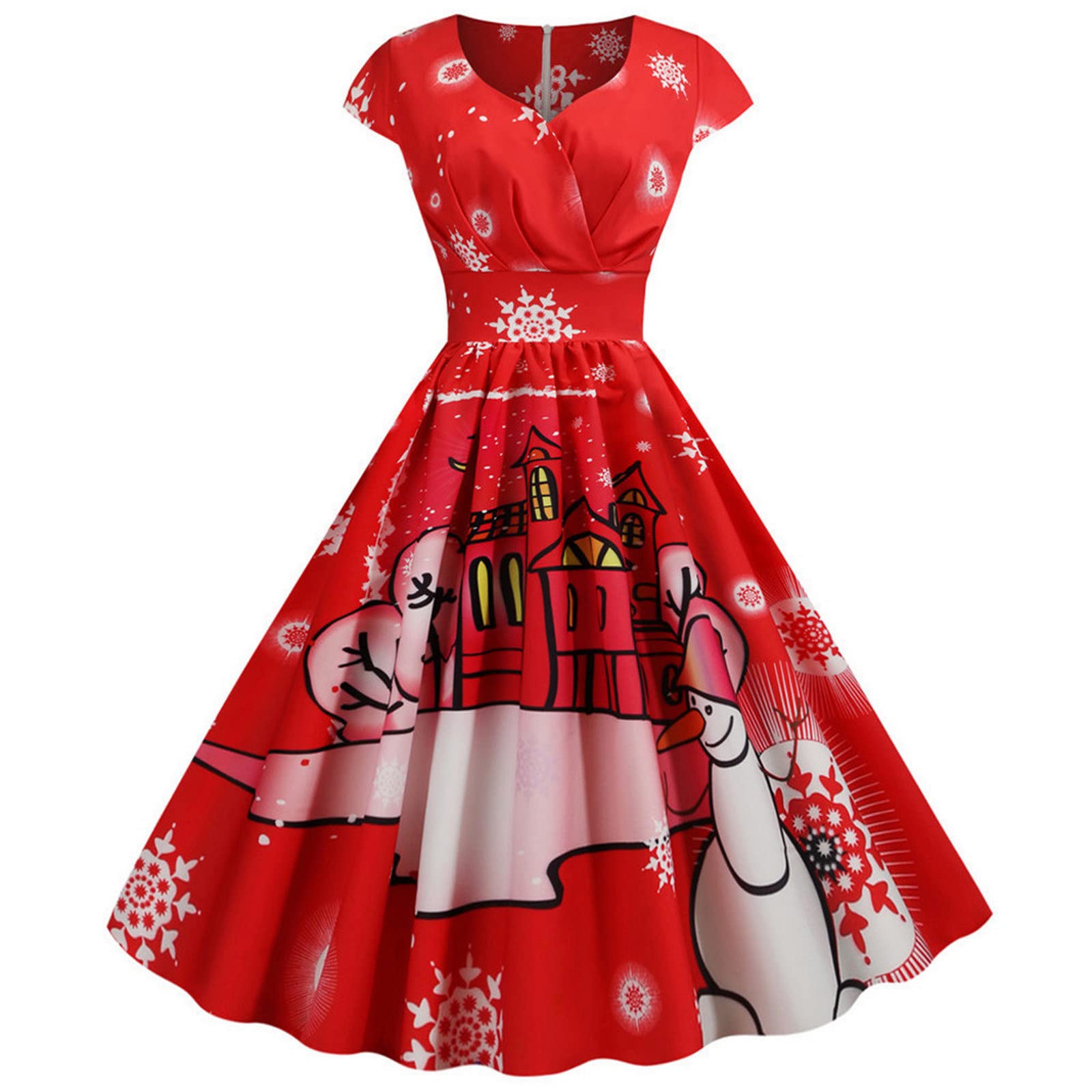 1950s Vintage Prom Dress for Women - Elegant Short Sleeve Black Midi Dress for Christmas Party, Evening Gala & Retro Housewife Costume