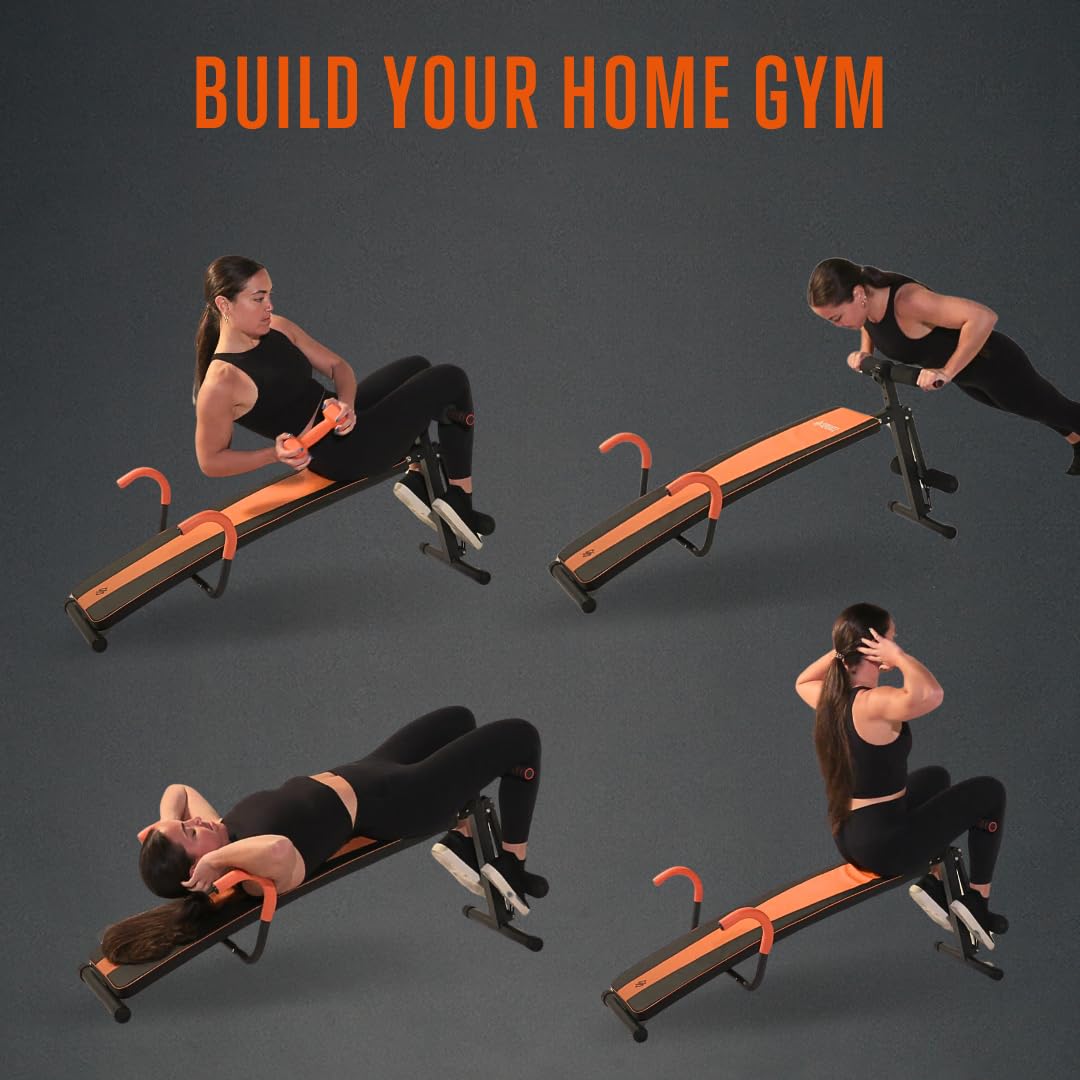 SQUATZ Adjustable Sit Up Bench for Abs Workout - 5-Level Abdominal Exercise Bench with Handrail for Home Gym, Core Strength Training | Perfect for Home Fitness, Weight Loss & Muscle Toning