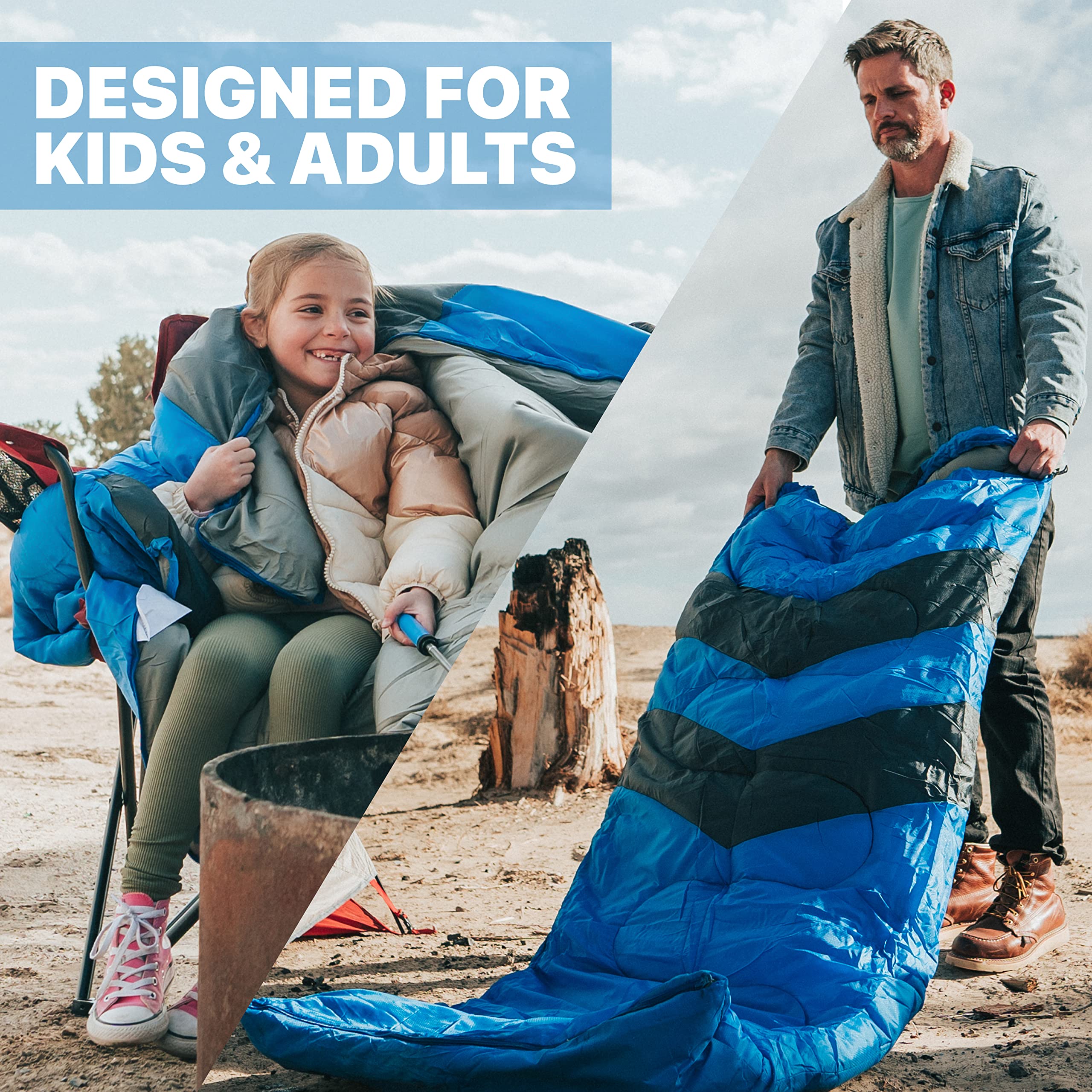 MalloMe Waterproof Lightweight Sleeping Bag for Adults & Kids - Single & Double Size for Winter, Fall & Spring Camping - Portable Backpacking Gear for Hiking, Travel & Outdoor Adventures with Compact Carry Bag