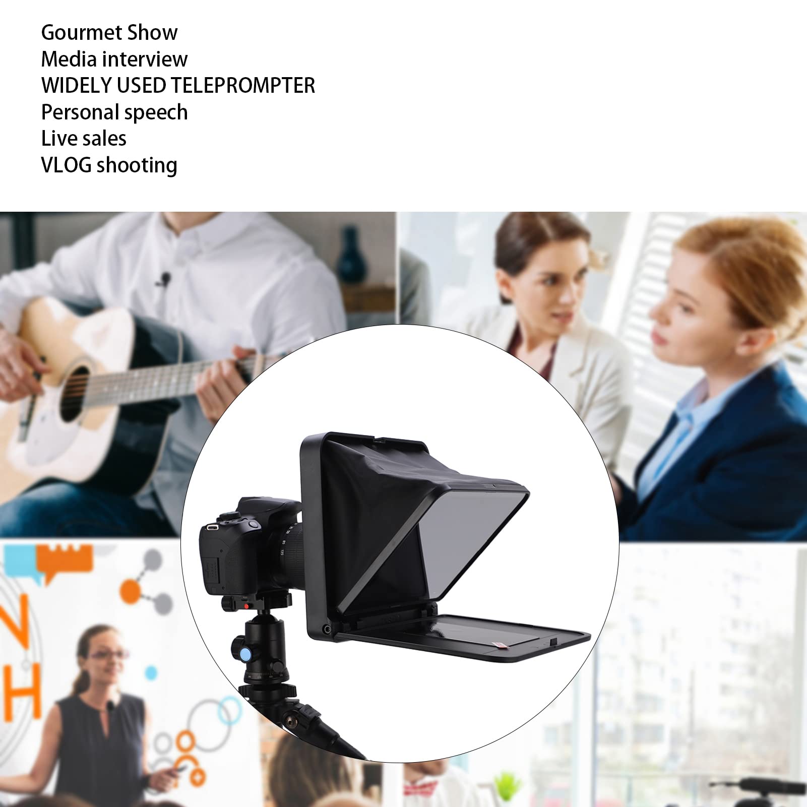 Bewinner Foldable Portable Teleprompter with Remote Control - Compatible with Smartphones, Tablets & DSLR Cameras (Includes 49mm-77mm Adapter Rings) - Perfect for Video Blogging, Live Streaming & Professional Presentations