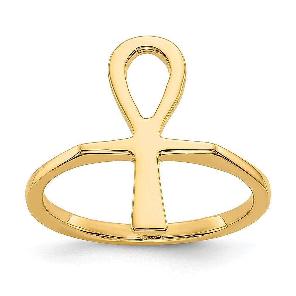 14K Yellow Gold Ankh Egyptian Cross Religious Band Ring - Size 6.00 - Fine Jewelry for Women - Spiritual Gift for Her - Perfect for Everyday Wear, Religious Ceremonies & Special Occasions