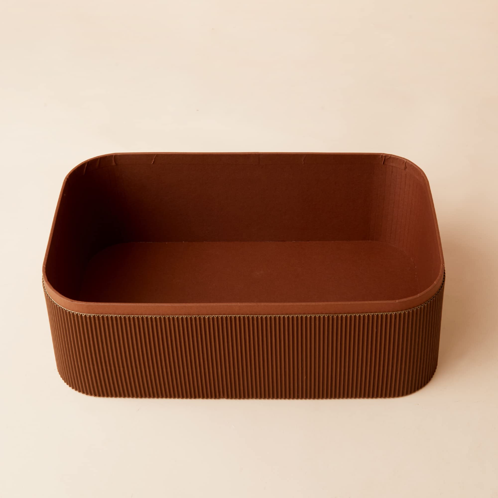 LA JOLIE MUSE Fluted Cardboard Storage Baskets with Leather-Like Lids - Sturdy Stackable Paper Boxes & Decorative Trays (Set of 3, Chocolate Brown) for Home Organization, Bedroom Decor & Gift Wrapping