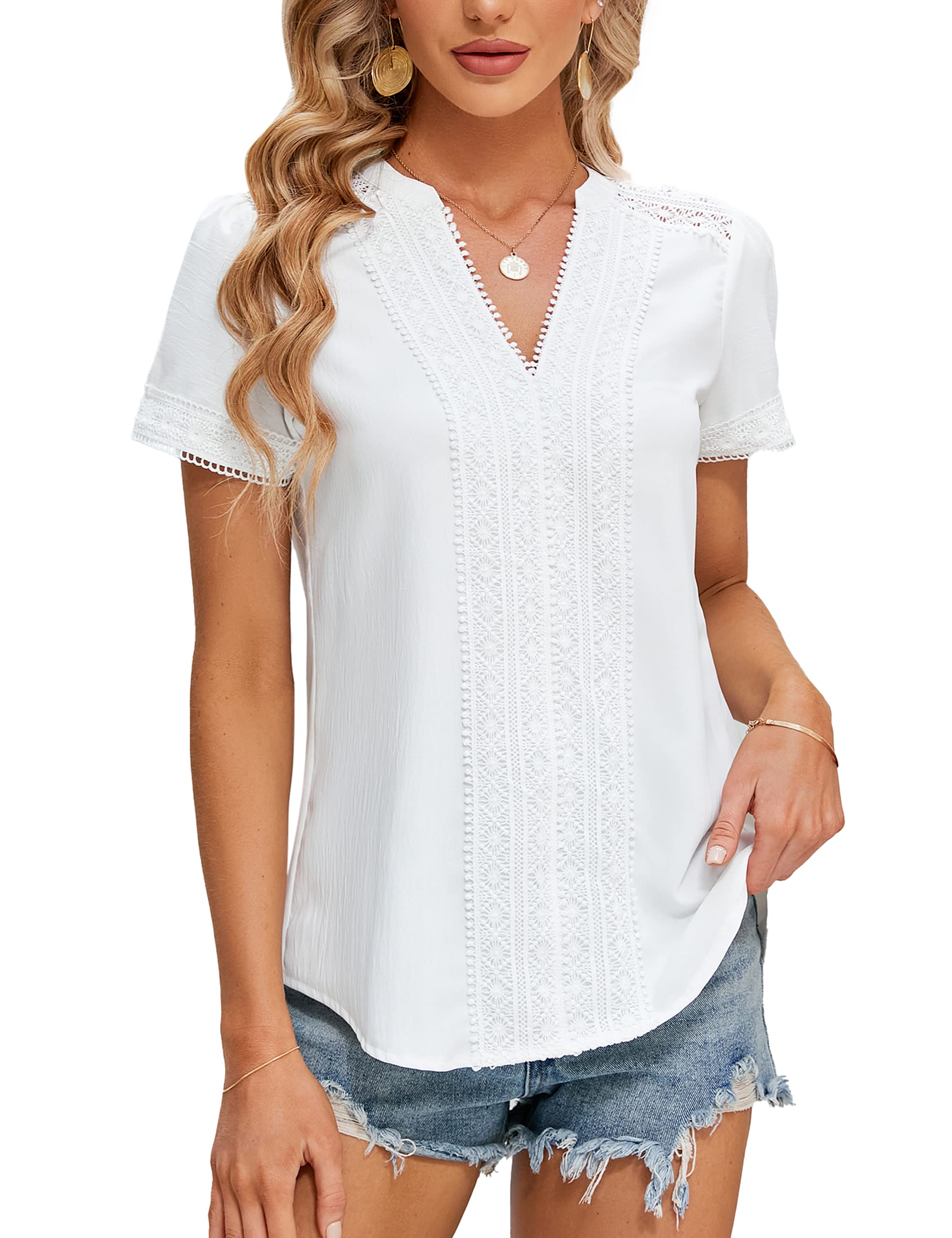 Blooming Jelly Women's Short Sleeve V-Neck Blouse - Casual & Dressy Business Tops for Summer, Trendy Boho Office Shirts | Perfect for Work, Business Meetings & Summer Outings