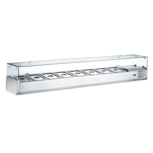 Coldline CTP70SG 71 Refrigerated 8-Pan Glass Top Cover Countertop Salad Bar - Commercial Kitchen, Buffet, Deli & Restaurant Display Case for Fresh Food Storage