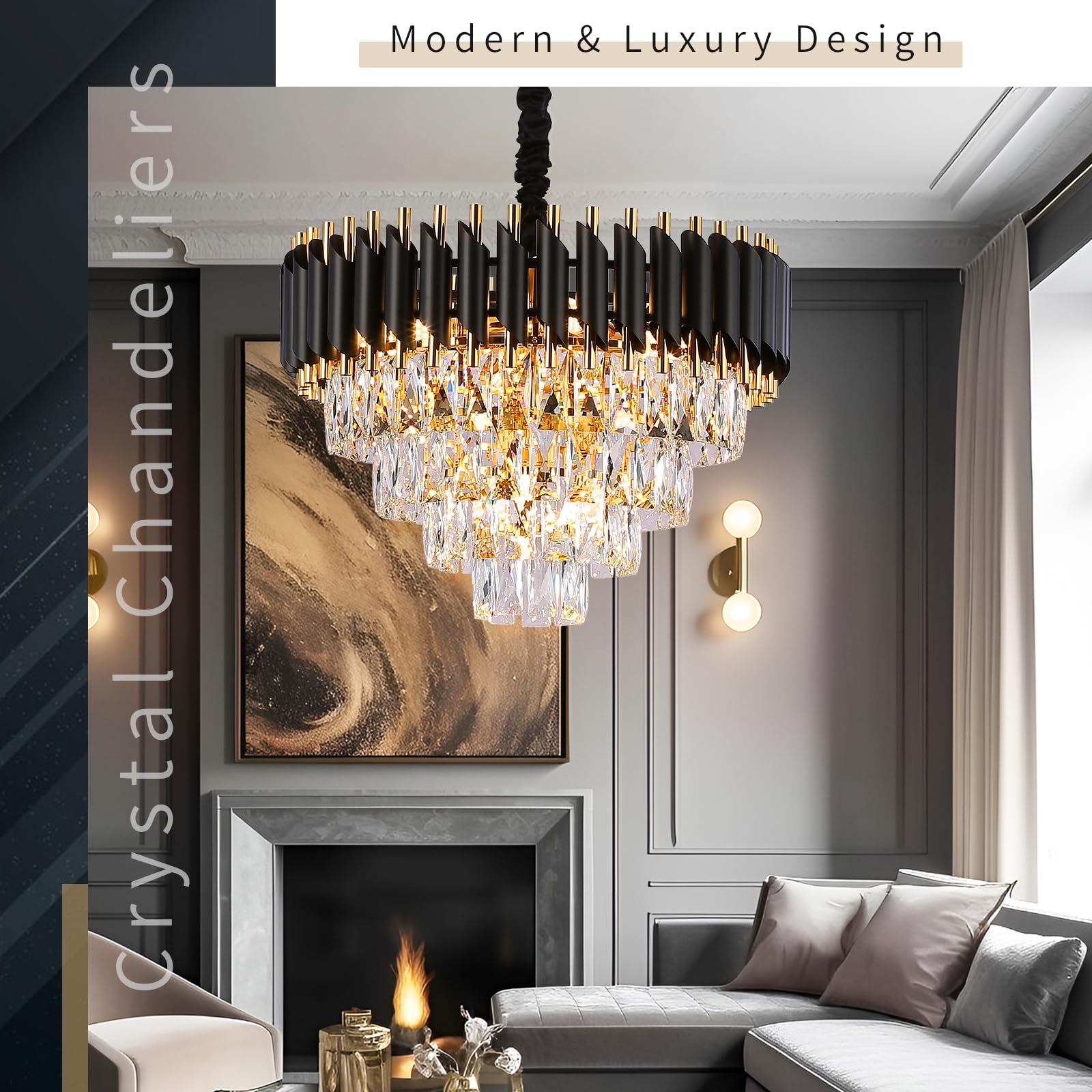 Gold and Black Crystal Chandelier - 20