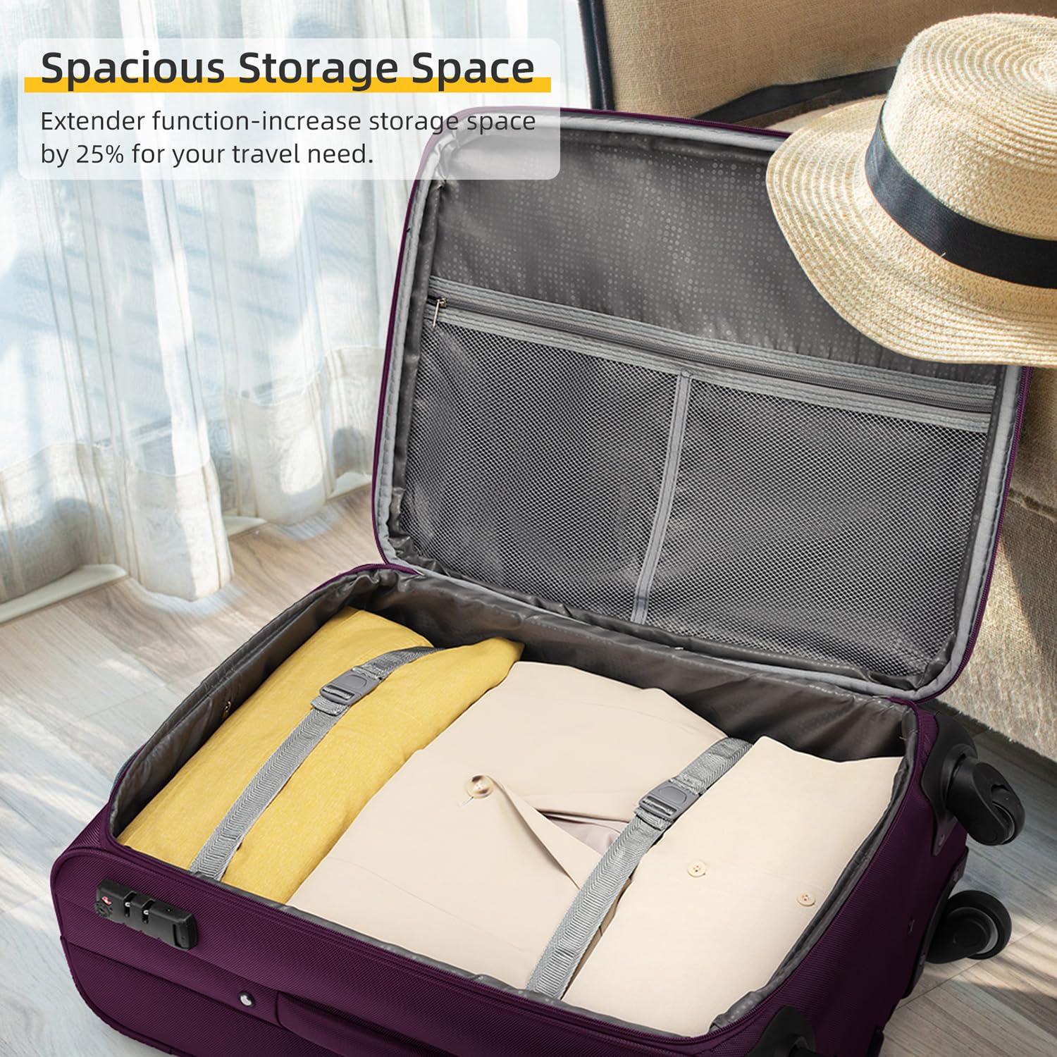 Lavender 5-Piece Expandable Softside Luggage Set with Spinner Wheels & TSA Lock - Lightweight Soft Shell Rolling Suitcases for Men & Women (Purple) - Perfect for Family Vacations, Business Trips & Air Travel