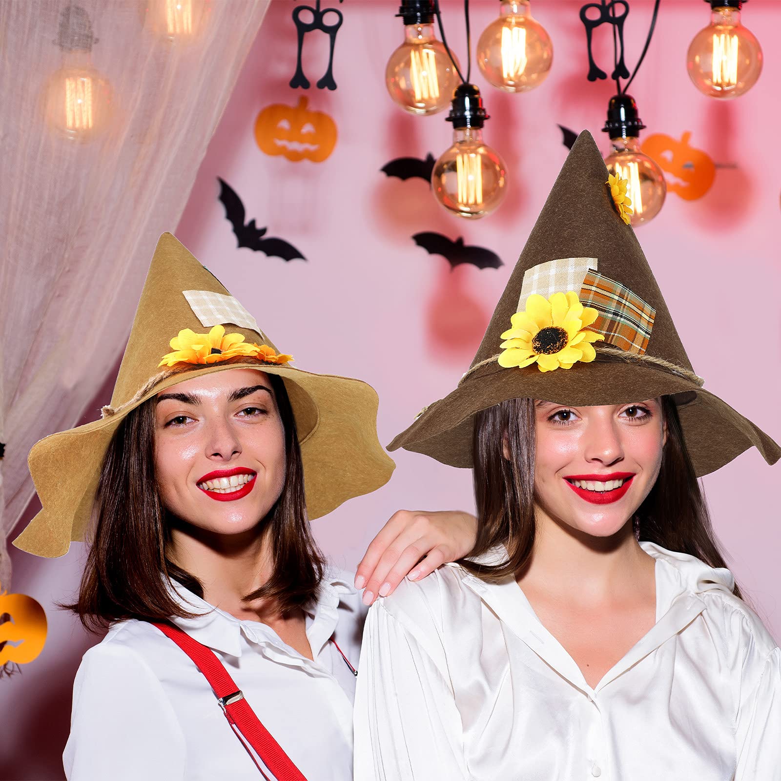 SATINIOR 2-Pack Scarecrow Hats with Sunflower Design - Felt Witch Costume Hats for Halloween, Cosplay & Themed Parties - Perfect for Fall Festivals, Pumpkin Patches & Outdoor Decor