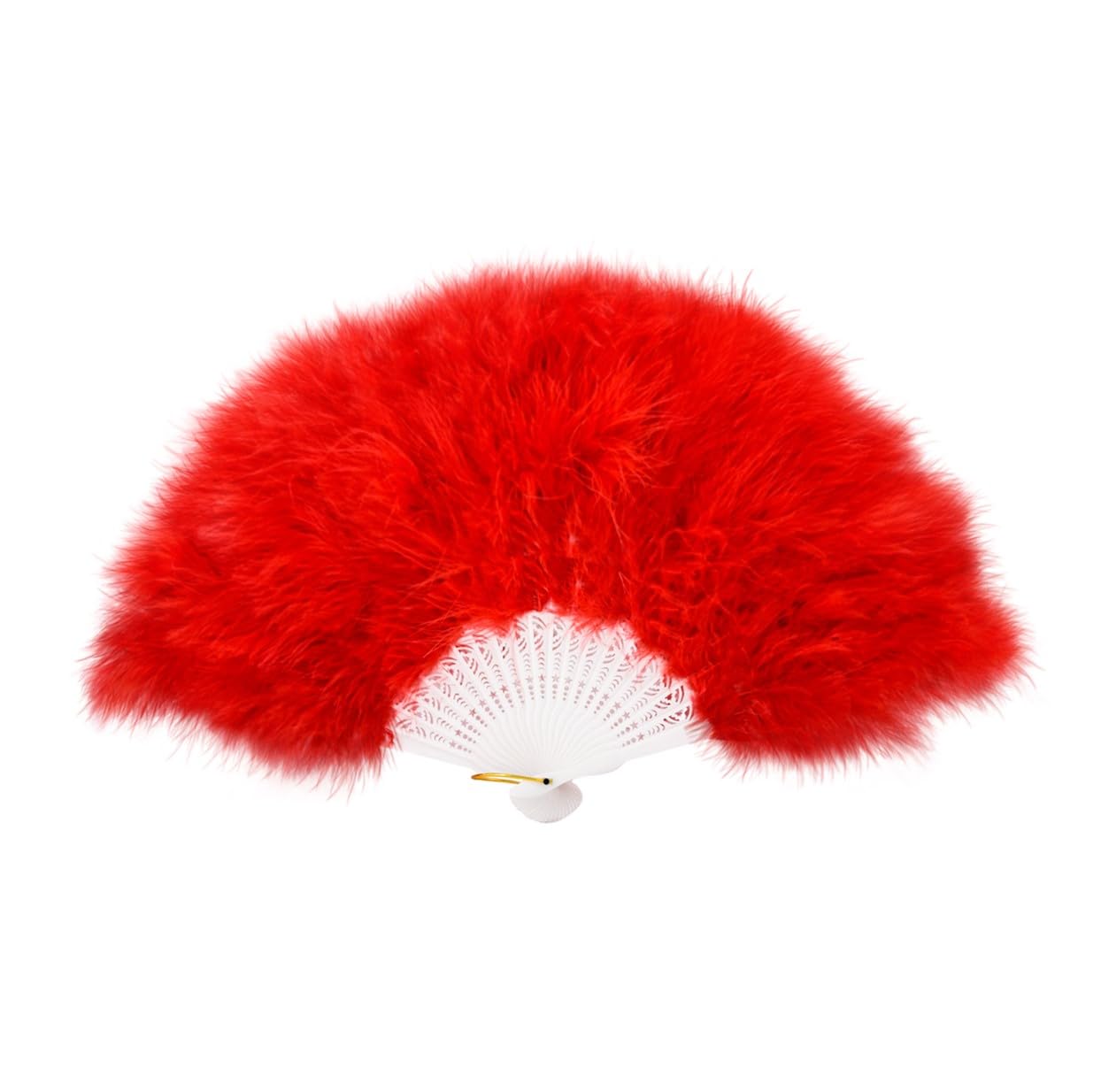 FANSOF.FANS 45cm Marabou Feather Hand Fan - Vintage Style Wedding, Party, Dance & Photoshoot Accessory - Elegant Red Feather Fan for Brides, Performers & Costume Events - Perfect for Outdoor Celebrations, Themed Parties & Vintage Photography