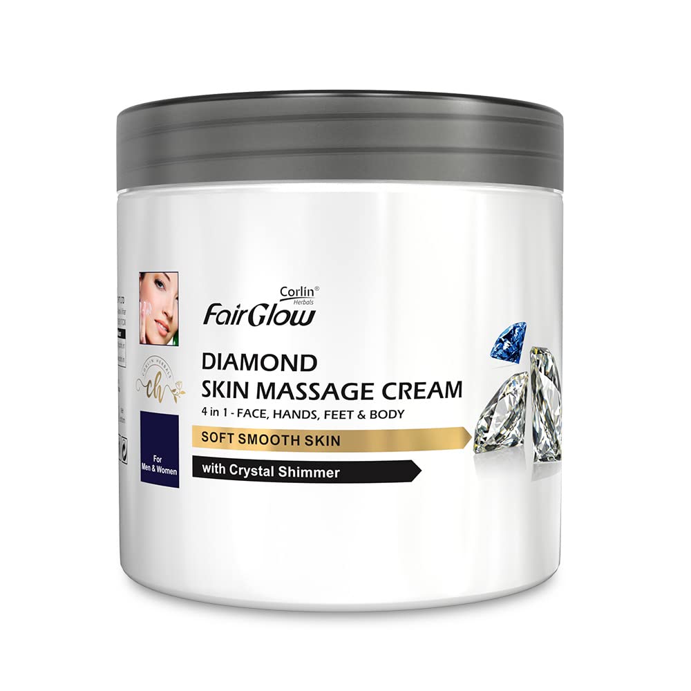 Corlin Fair Glow Diamond Skin Massage Cream 800g - 4-in-1 Moisturizing Cream for Face, Hands, Feet & Body with Crystal Shimmer | Hydrating & Brightening Skincare for Men & Women | Perfect for Daily Use, Spa Nights & Special Occasions