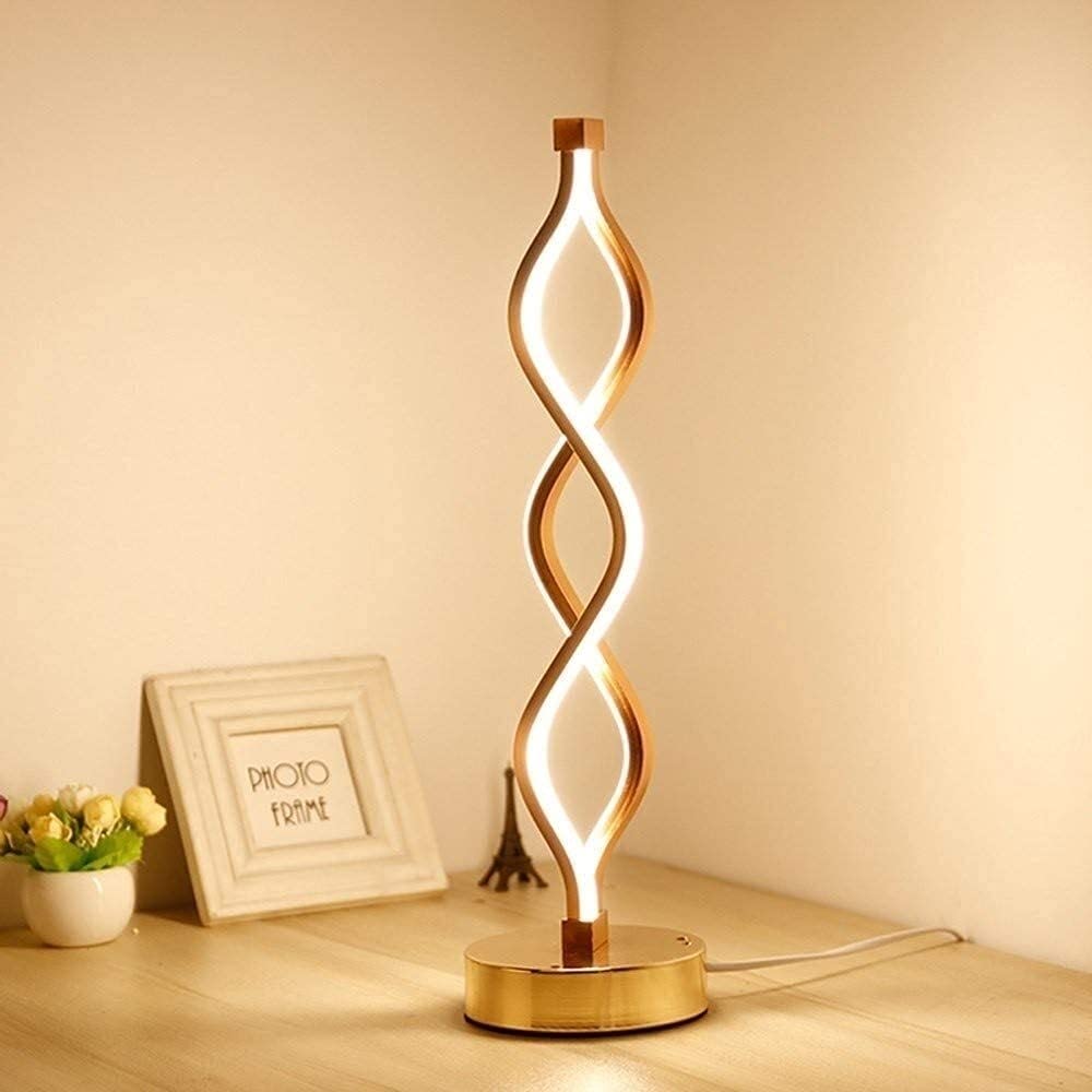 24W LED Spiral Desk Lamp - Curved Acrylic Metal Bedside Light for Bedroom, Study & Office | Energy-Efficient Reading Lamp with Soft Glow for Nighttime Use in Kids Room, Drawing & Workspaces