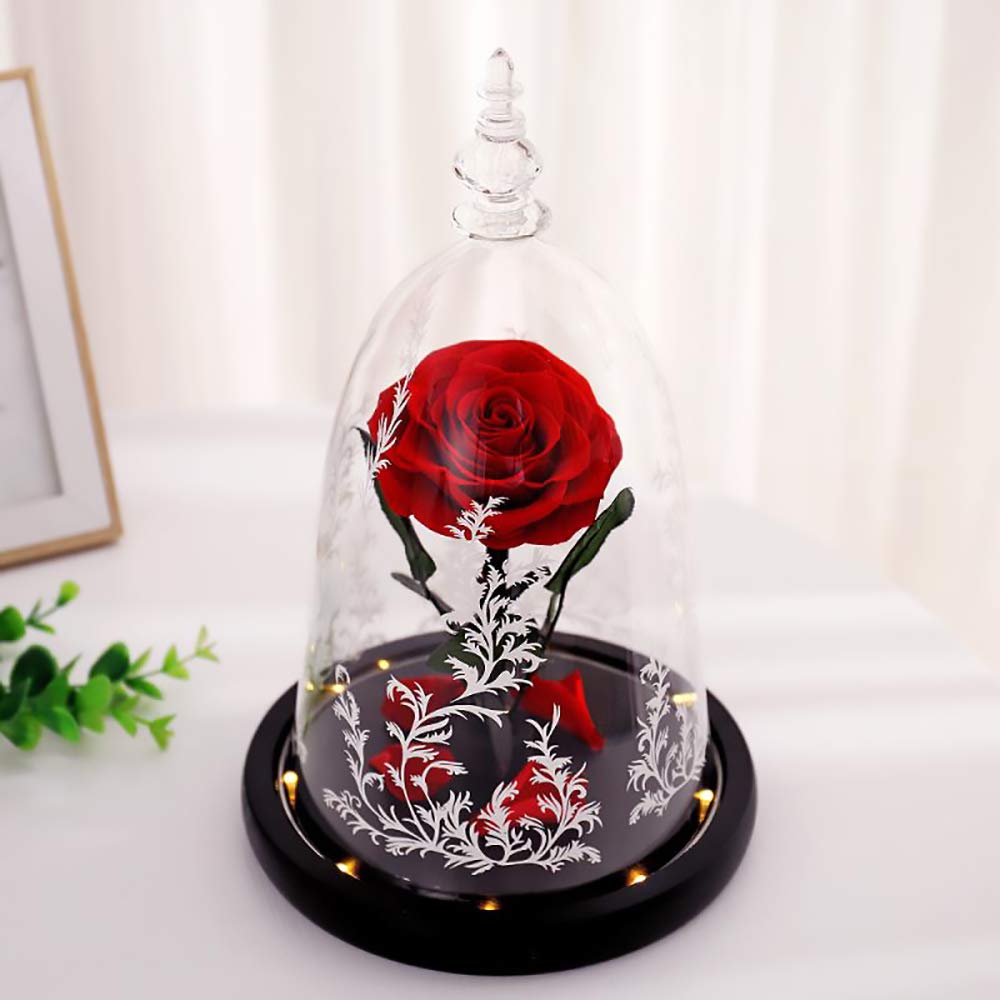 Beauty and The Beast Rose - Red Galaxy Glass Rose Handmade from Fresh Roses in Luxury Glass Dome - Perfect Valentine's Day, Mother's Day, Birthday Gift for Her - Romantic Home Decor & Special Occasion Present (1pc)