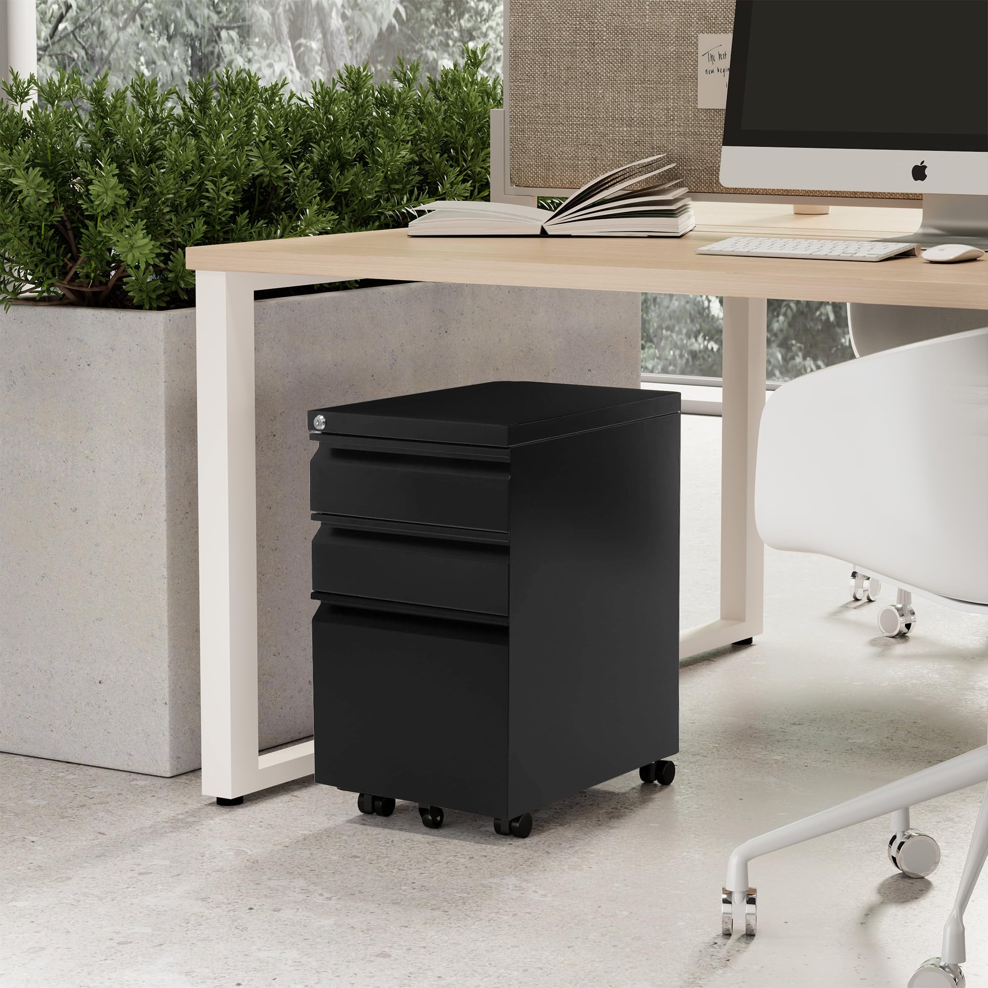Mount-It! 3-Drawer Locking File Cabinet on Wheels - Black Under Desk Storage Organizer for Legal, Letter & A4 Files | Perfect for Home Office, Small Spaces & Mobile Document Storage