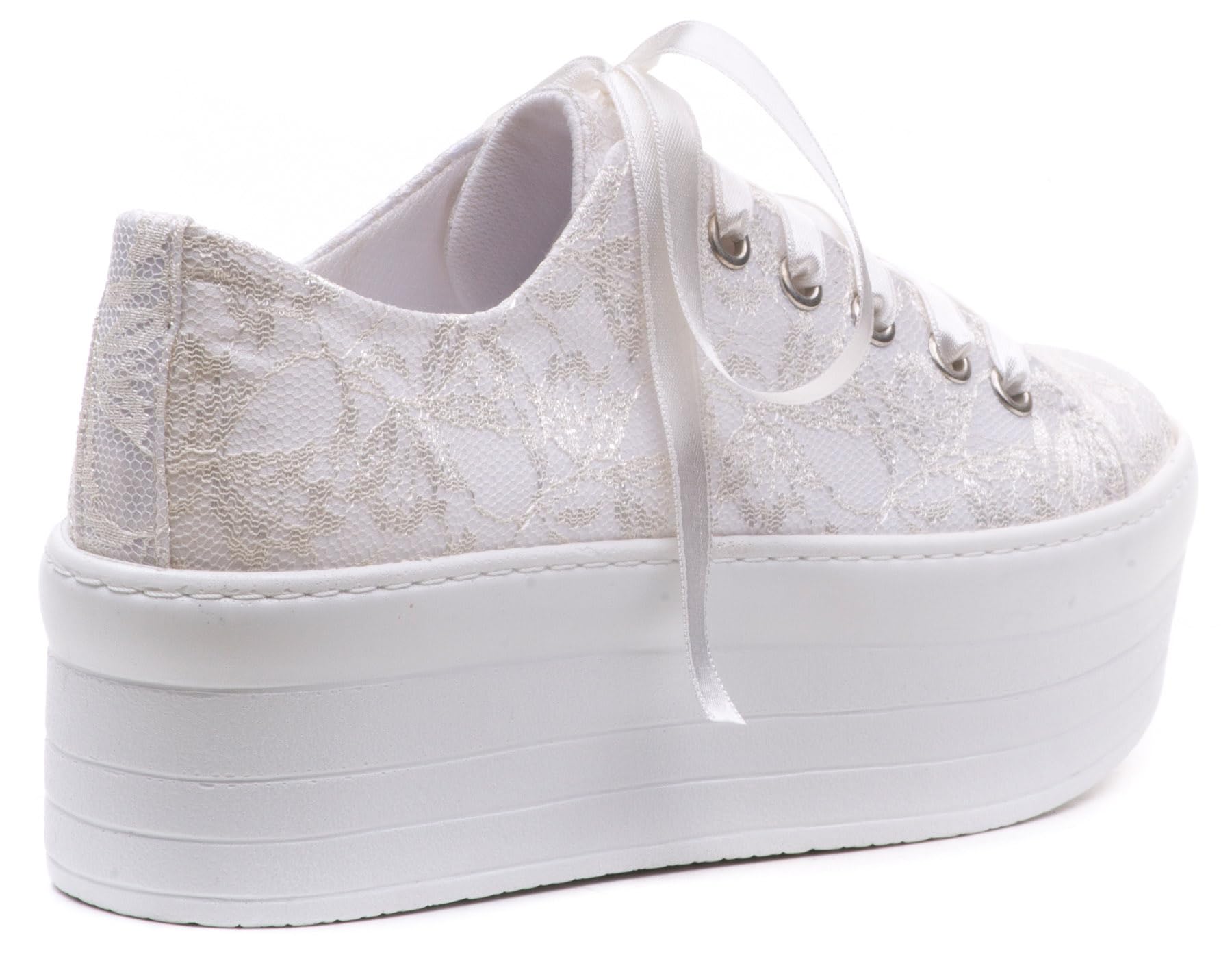 Personalized Bridal Wedding Sneakers for Bride - Lace Platform Tennis Shoes with Flat Sole (Size 38 EUR / 7.5 US) - Perfect for Wedding Ceremony, Reception & Honeymoon Travel