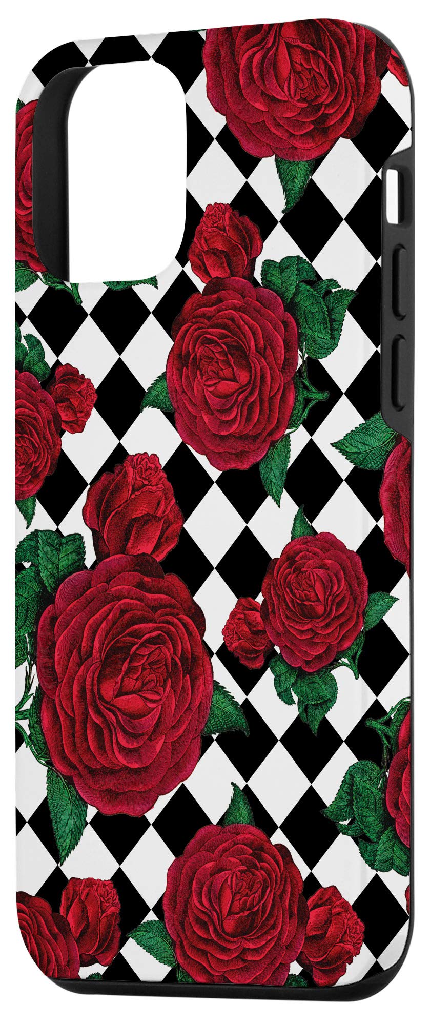iPhone 12 Mini Case - Black & White Checkered with Red Rose Design | Slim Protective Cover for iPhone 12 Mini (2020) | Perfect for Everyday Use, Travel & Gift Giving
