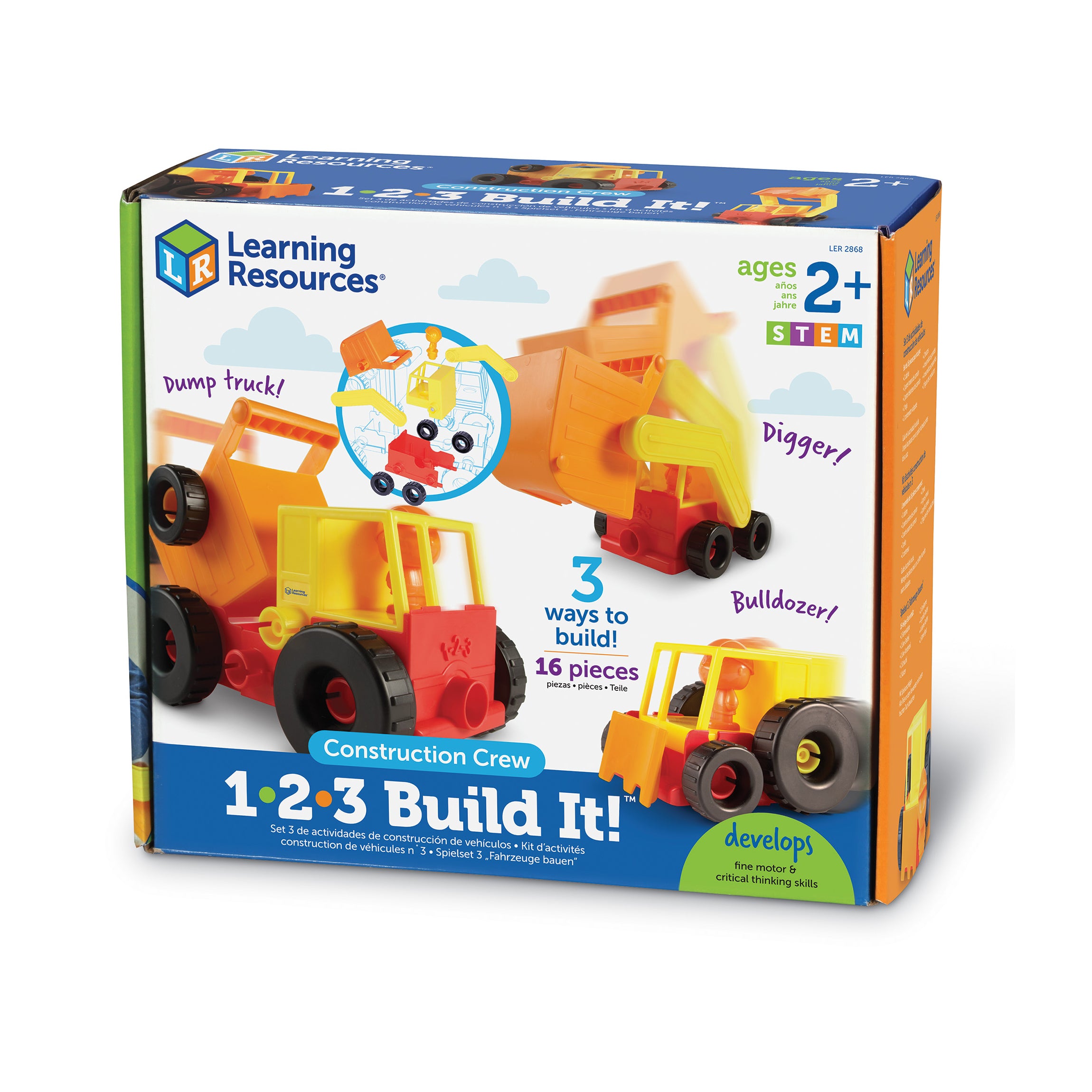 1 2 3 Build It! Construction Crew 16-Piece Playset - Durable Snap-Together Construction Toys for Kids | STEM Learning Toys for Toddlers | Perfect for Pretend Play & Early Childhood Development