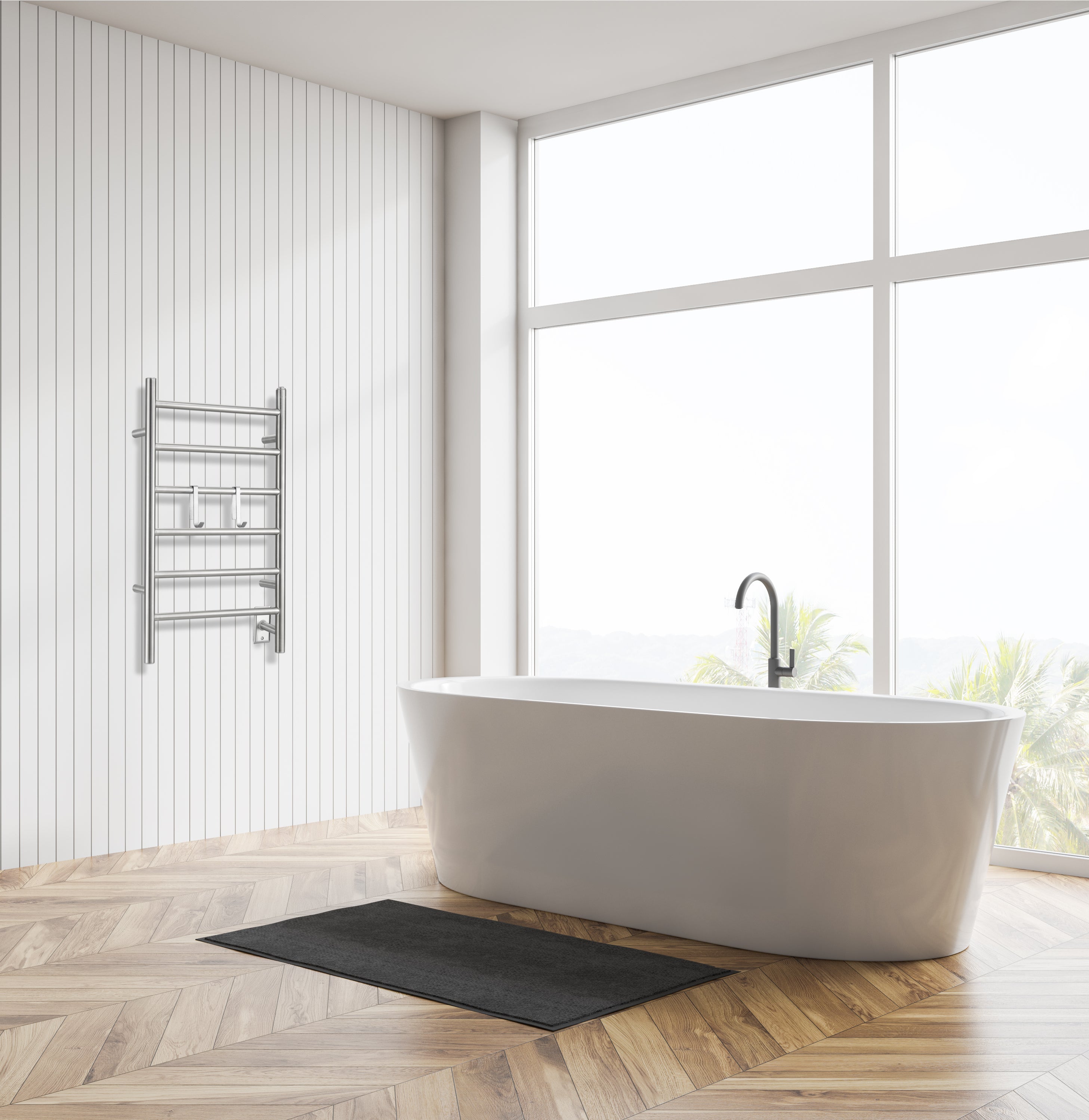 Ancona Comfort Dual 6 Bar Hardwired & Plug-in Electric Towel Warmer - Brushed Stainless Steel with 2 Adjustable Hooks - Perfect for Bathroom, Spa & Luxury Home Use