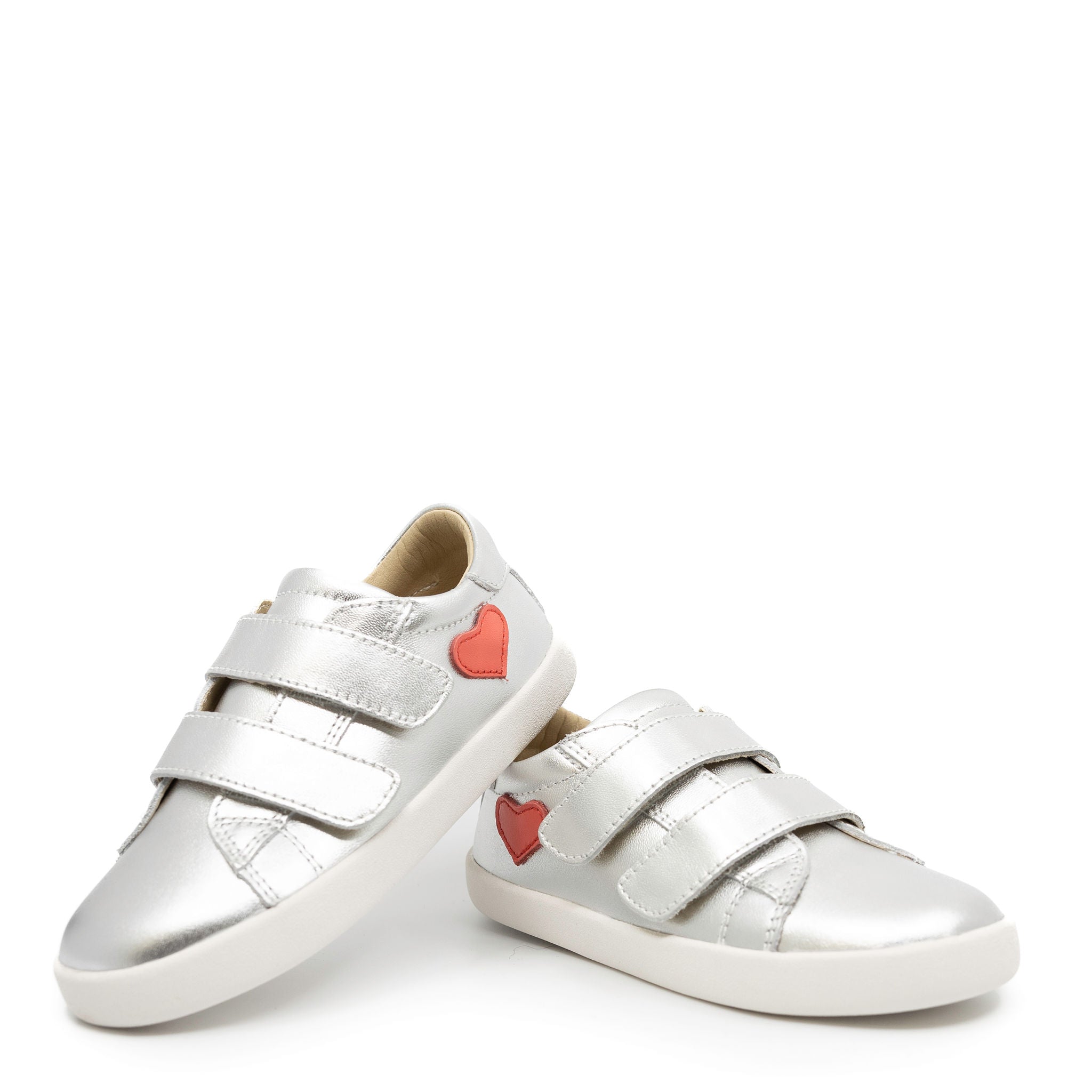 Old Soles Silver Metallic Velcro Heart Sneakers for Girls - Lightweight Comfortable Walking Shoes for School, Play & Everyday Wear