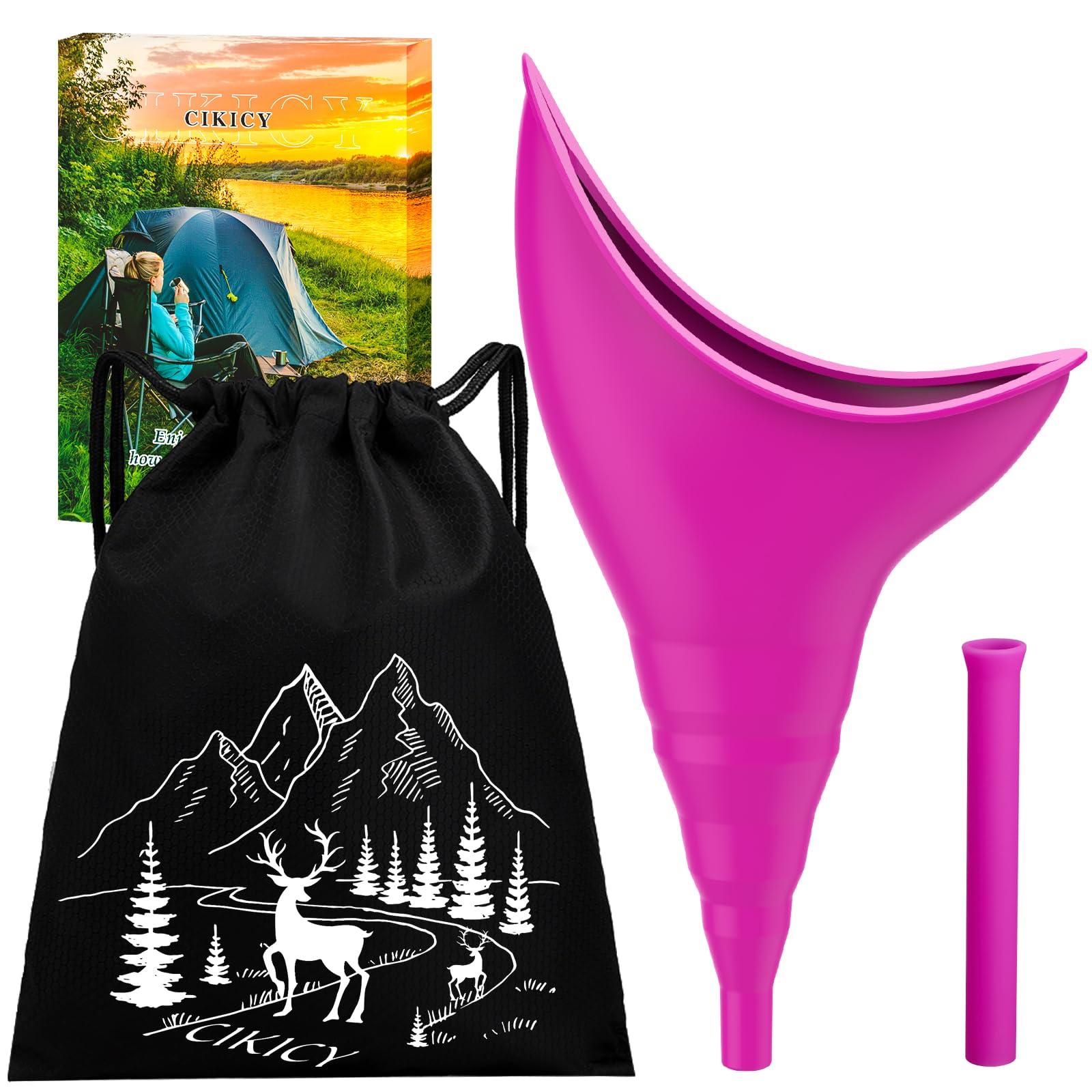 Portable Silicone Female Urinal Device for Women - Reusable Pee Funnel for Camping, Hiking & Travel - Outdoor Toilet Accessories & Essential Gadgets for Female Campers (Perfect for Road Trips, Festivals & Emergency Situations)