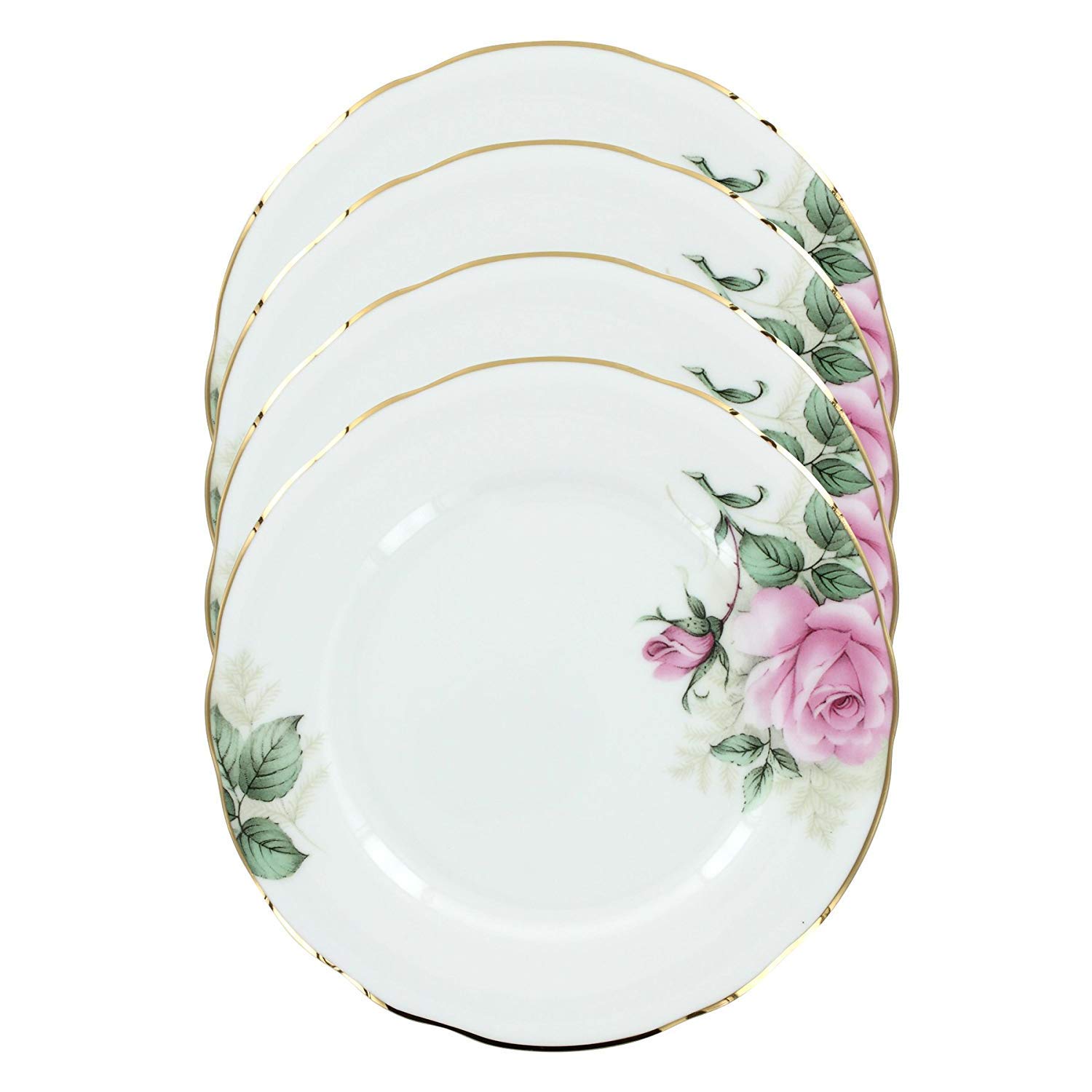Coastline Imports 7.5 Inch Rose Bouquet Bone China Dessert Plates Set of 4 - Elegant Tea Party, Wedding, and Special Occasion Tableware