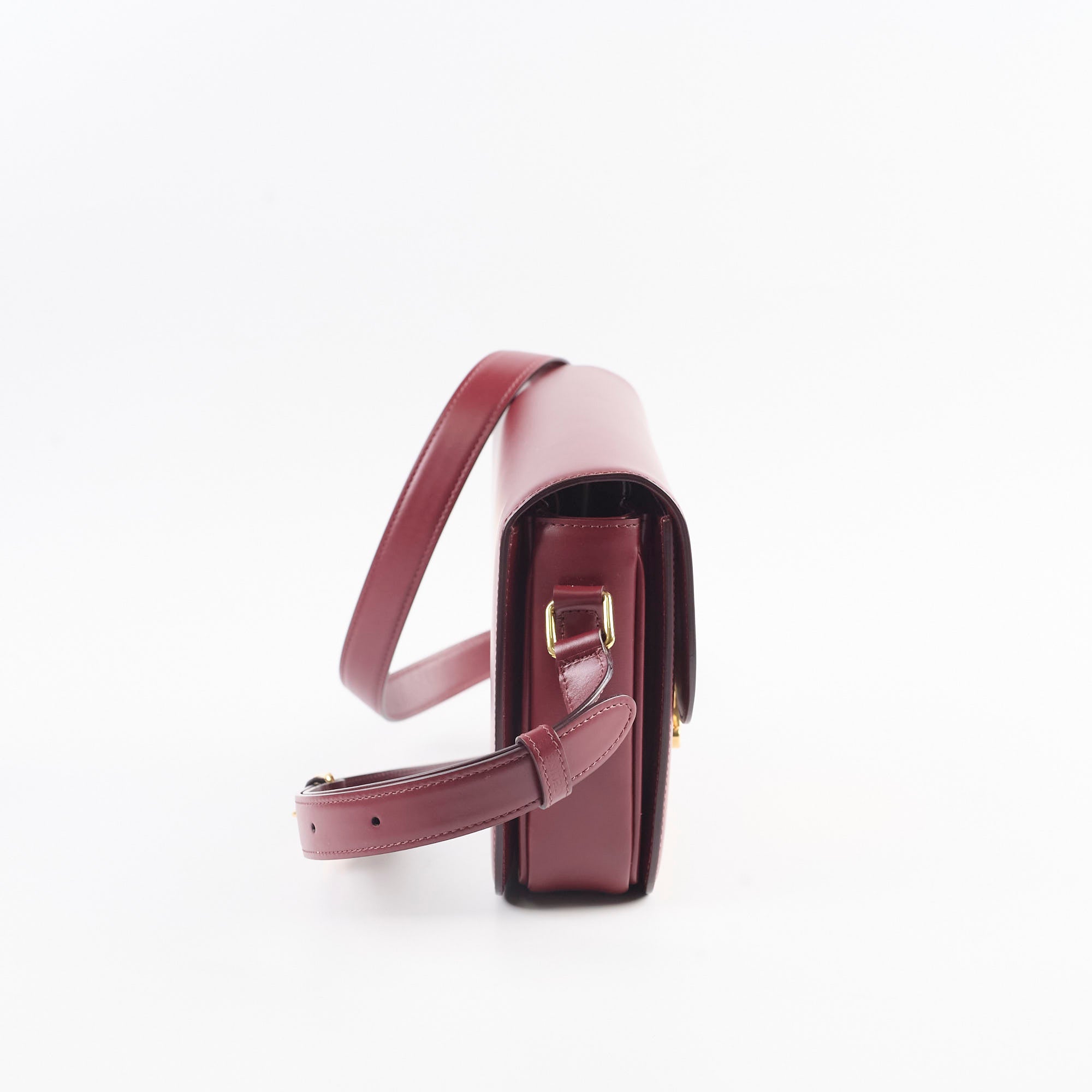 Celine Medium Triomphe Handbag in Shiny Burgundy Calfskin Leather - Perfect for Work, Travel & Evening Events