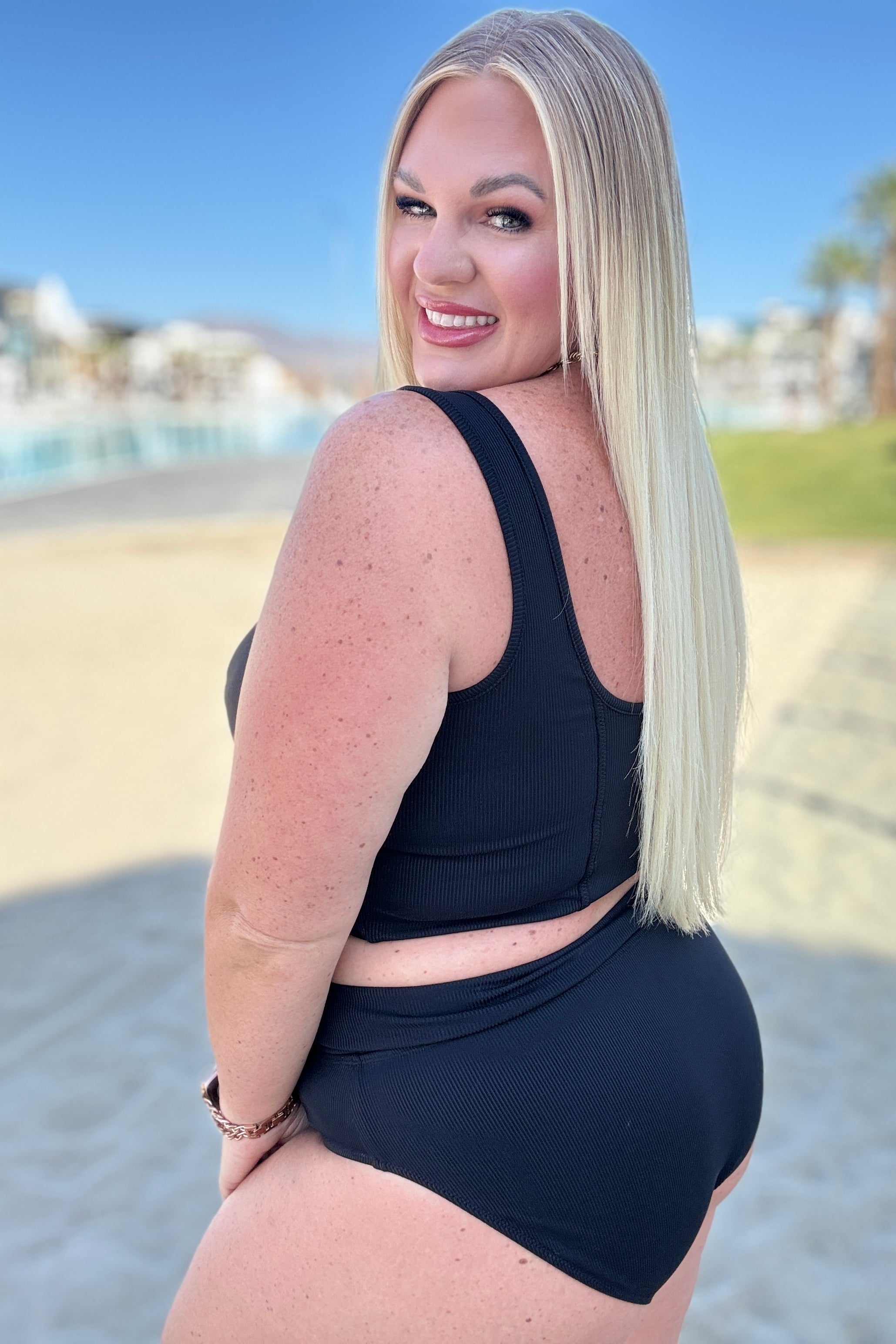 Down the Block On A Beach Two Piece Swimsuit - Sexy High Waisted Bikini Set for Women, Summer Swimwear with Adjustable Straps | Perfect for Beach Vacations, Pool Parties & Tropical Getaways