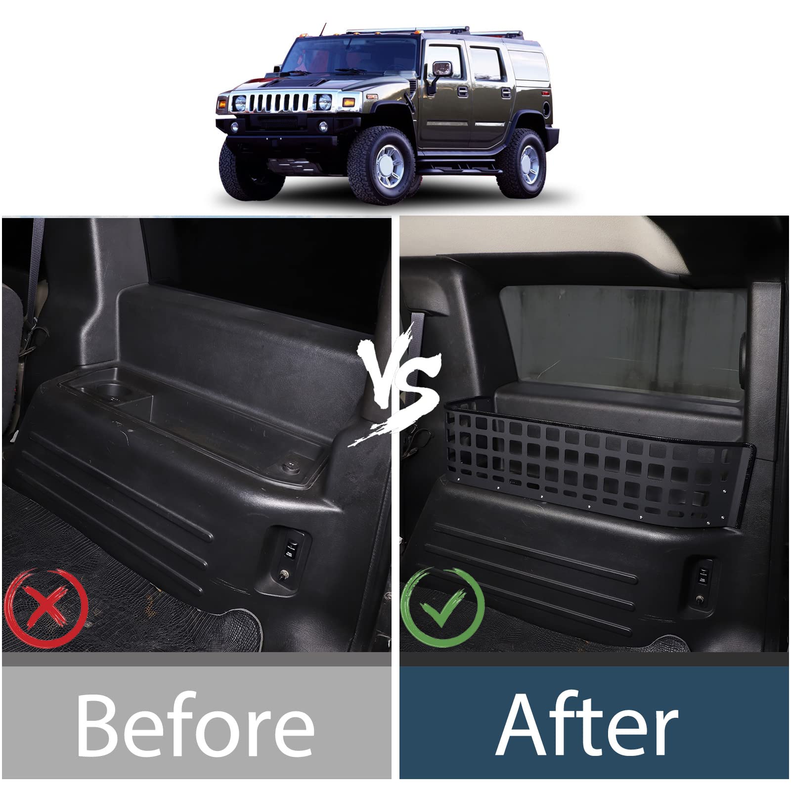 Hummer H2 2003-2007 Trunk Organizer - Right Side Storage Panel Bracket Accessory | Car Trunk Storage Solution for Camping, Road Trips & Outdoor Adventures
