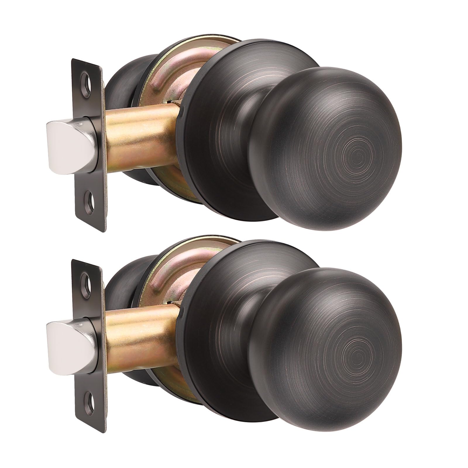 GOBEKOR 2 Pack Oil Rubbed Bronze Interior Door Knobs with Lock - Passage & Closet Door Handles for Bedroom, Bathroom & Cabinet Doors (Smooth Operation & Easy Installation)