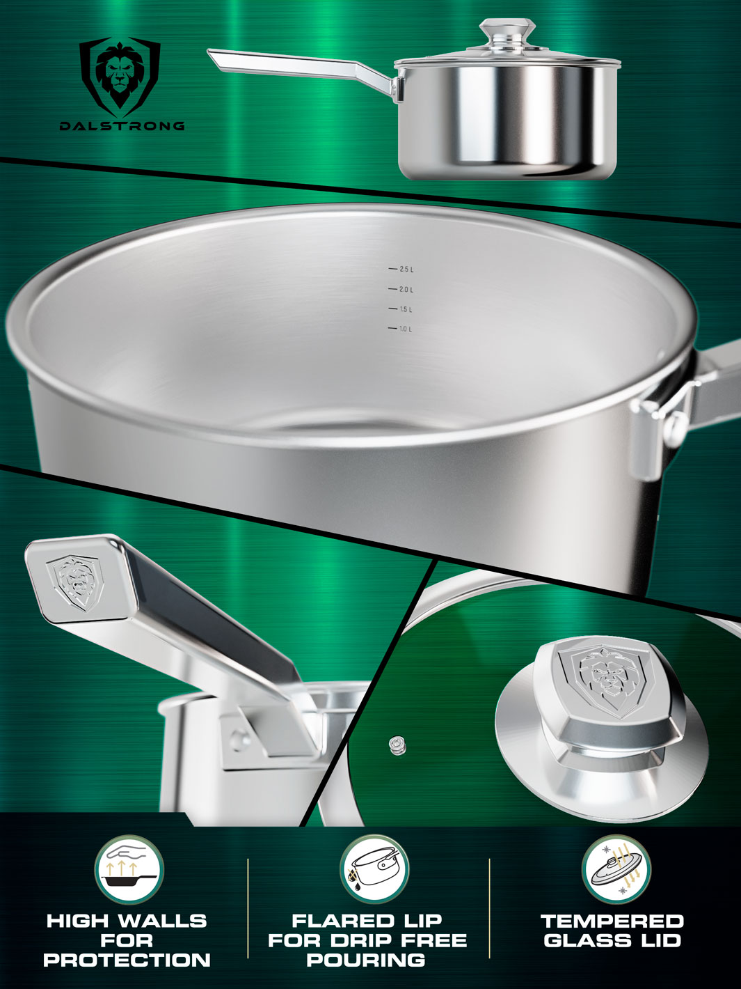 Dalstrong Oberon Series 3 Quart Stock Pot - Premium Stainless Steel Cooking Pot for Soups, Stews & Pasta - Perfect for Home Chefs & Professional Kitchens