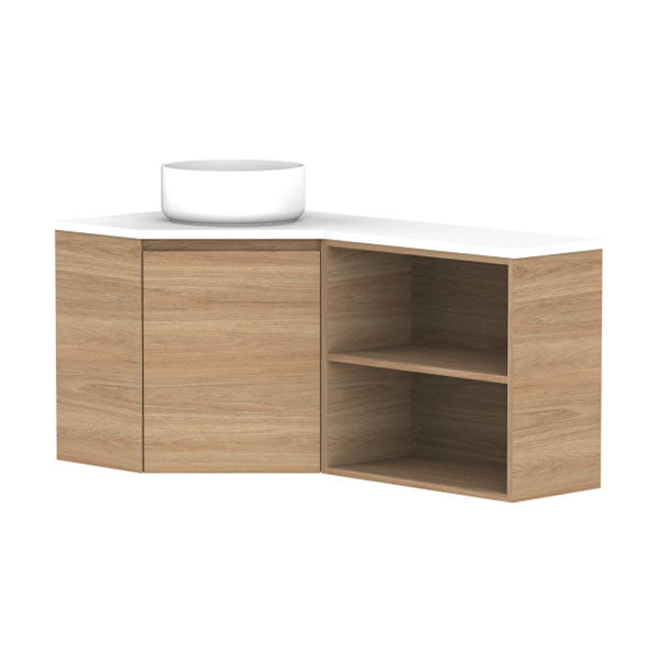 ADP Glacier Lite Corner Vanity with Twin Wall-Hung Doors and Shelves - Cherry Pie Top Finish for Bathroom or Bedroom Storage