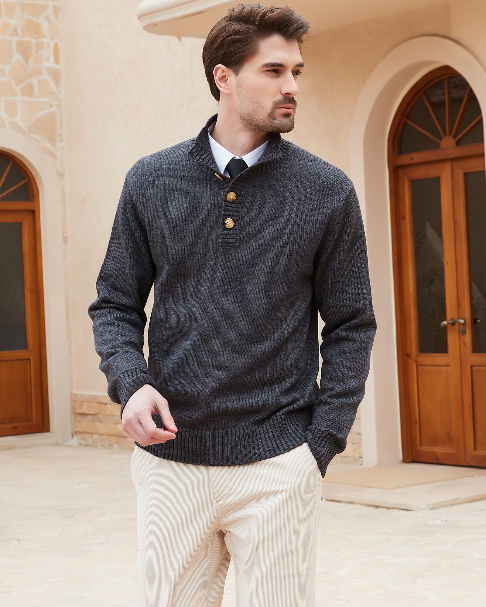 Men's Wool Blend Knit Pullover - Mock Neck Long Sleeve Sweater for Winter
