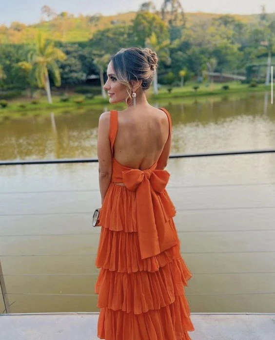 Elegant A-Line Orange Layered Long Prom Dress for Formal Party & Evening Gala - J3507 | Perfect for Homecoming, Quinceañera & Special Occasions