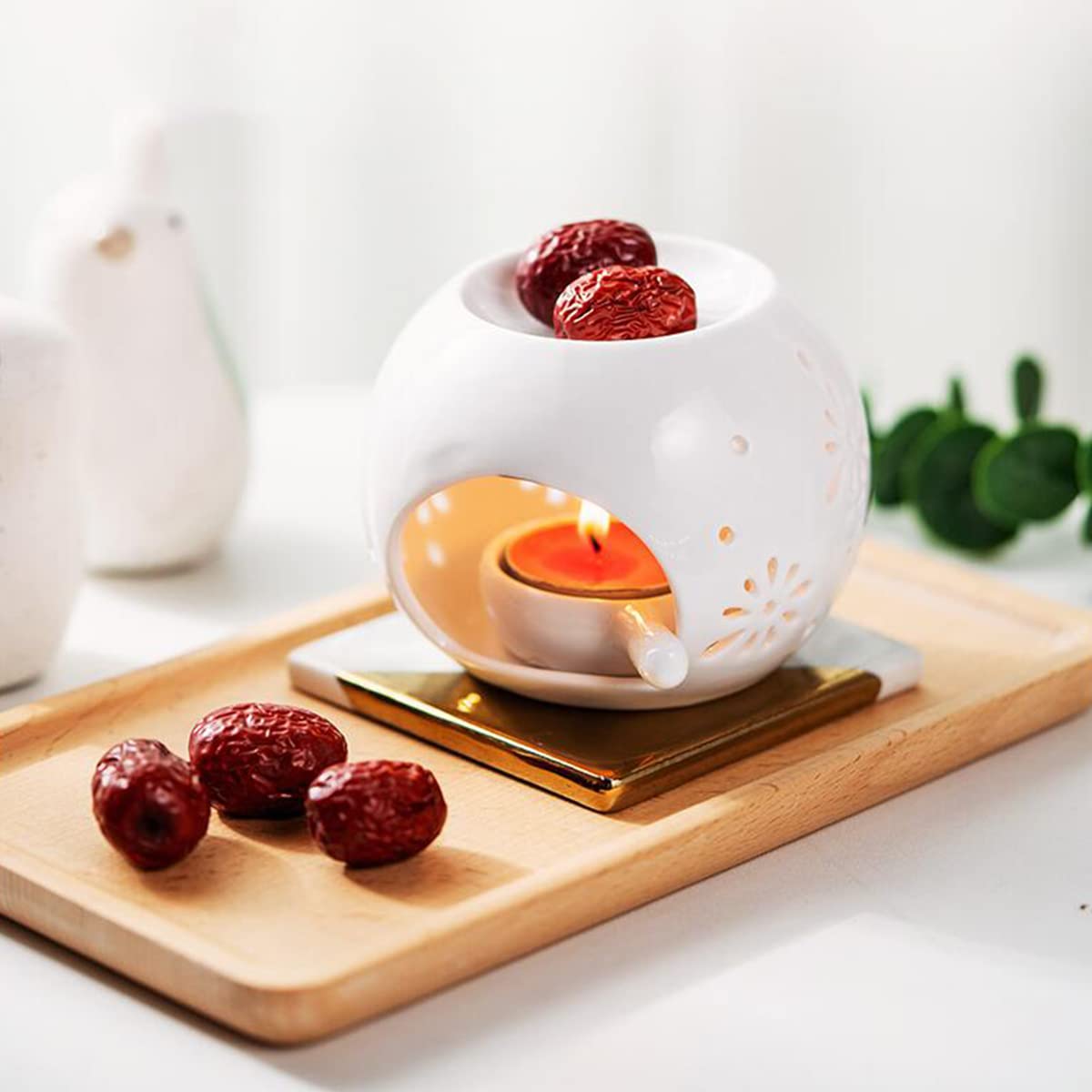 Premium Ceramic Essential Oil Burner & Tealight Candle Holder - Aromatherapy Diffuser with Candle Spoon for Home, Bedroom, Office - Perfect for Relaxation, Meditation & Romantic Ambience - Ideal Gift for Holidays & Special Occasions