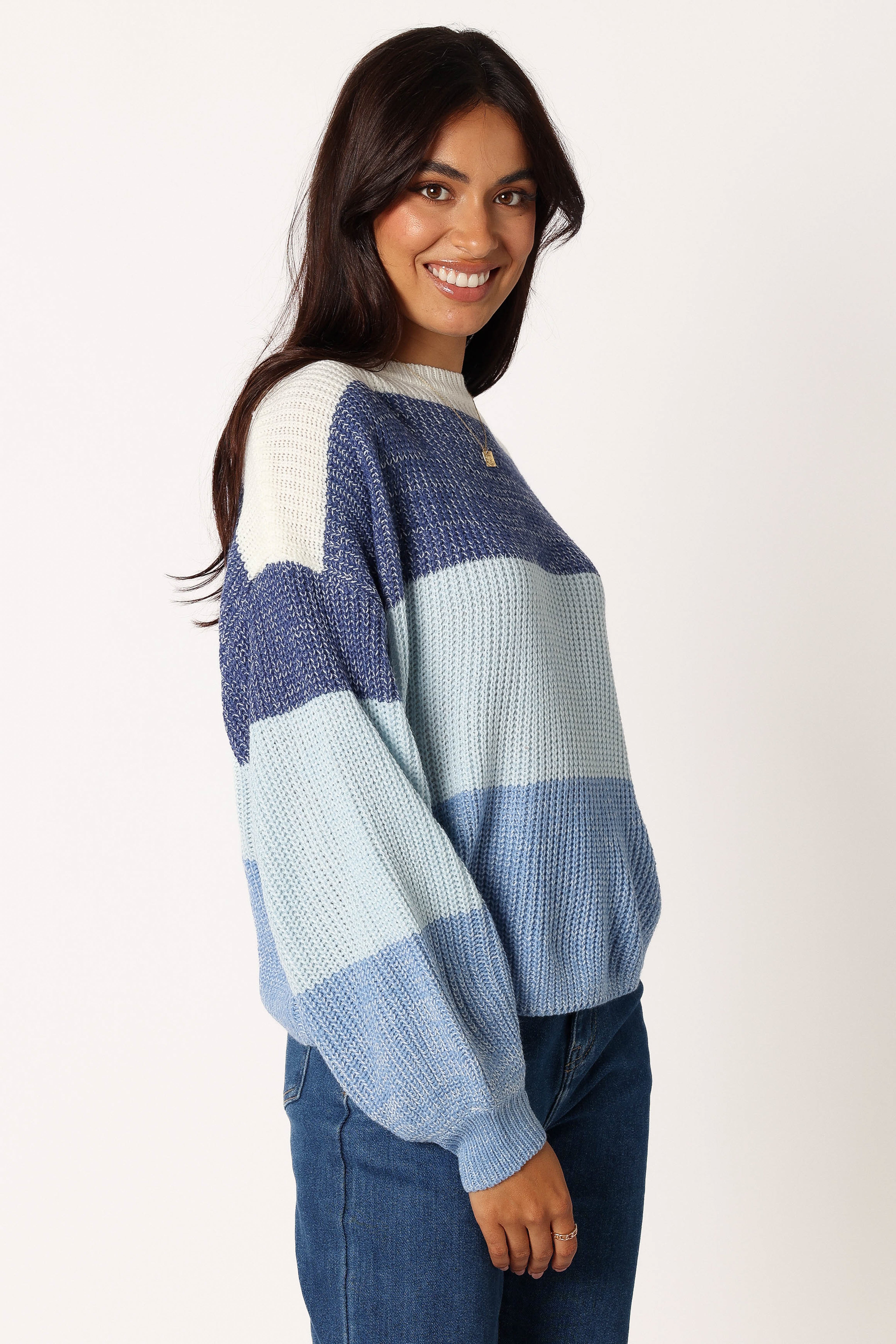 Danielle Knit Sweater Women's Casual Pullover Blue Multi Color Striped - Perfect for Fall Outfits, Office Wear & Cozy Weekends