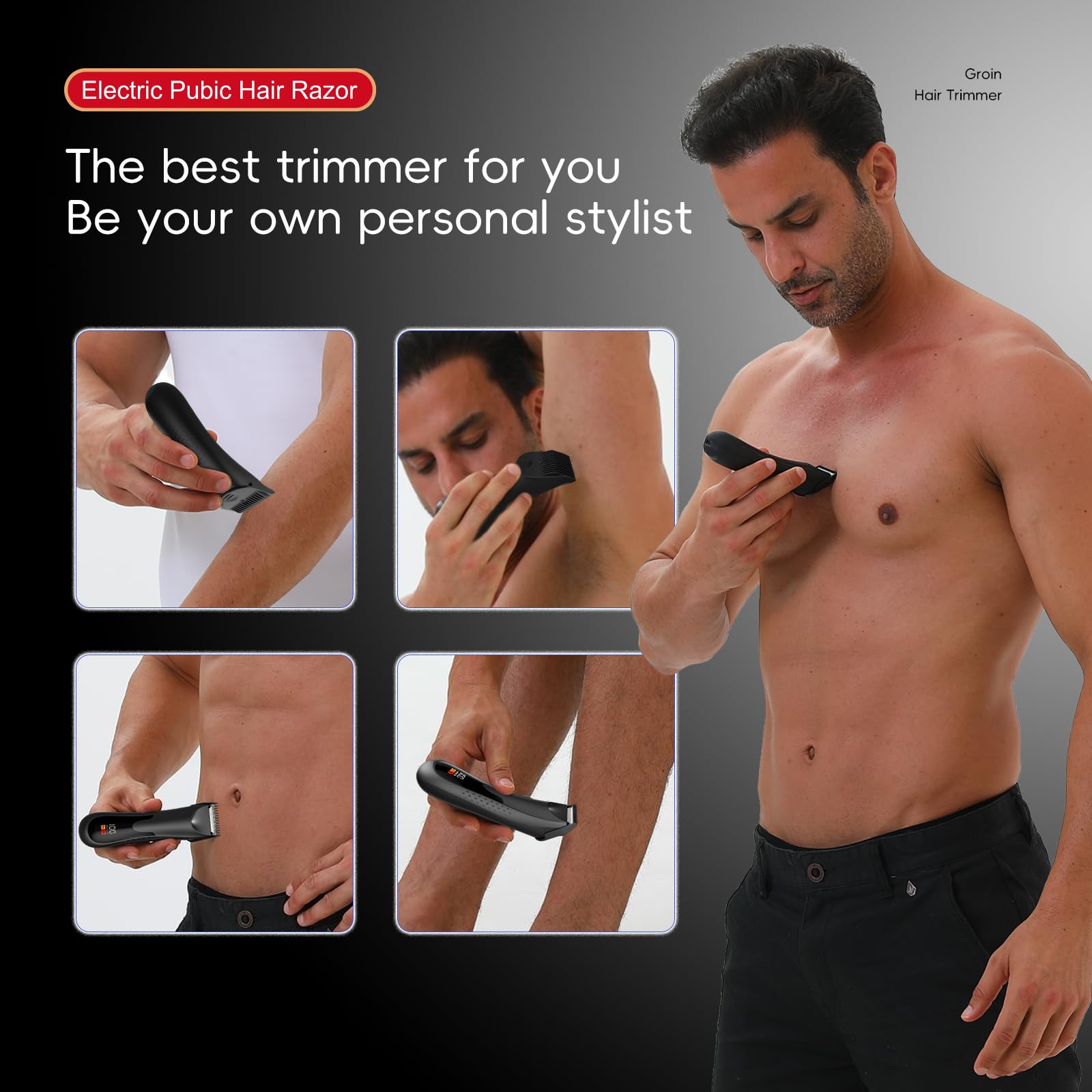 Waterproof Electric Groin & Body Hair Trimmer for Men - Precision Manscaping Shaver with Ceramic Blade, LED Light & Charging Base - Perfect for Pubic, Balls & Body Grooming at Home or Travel