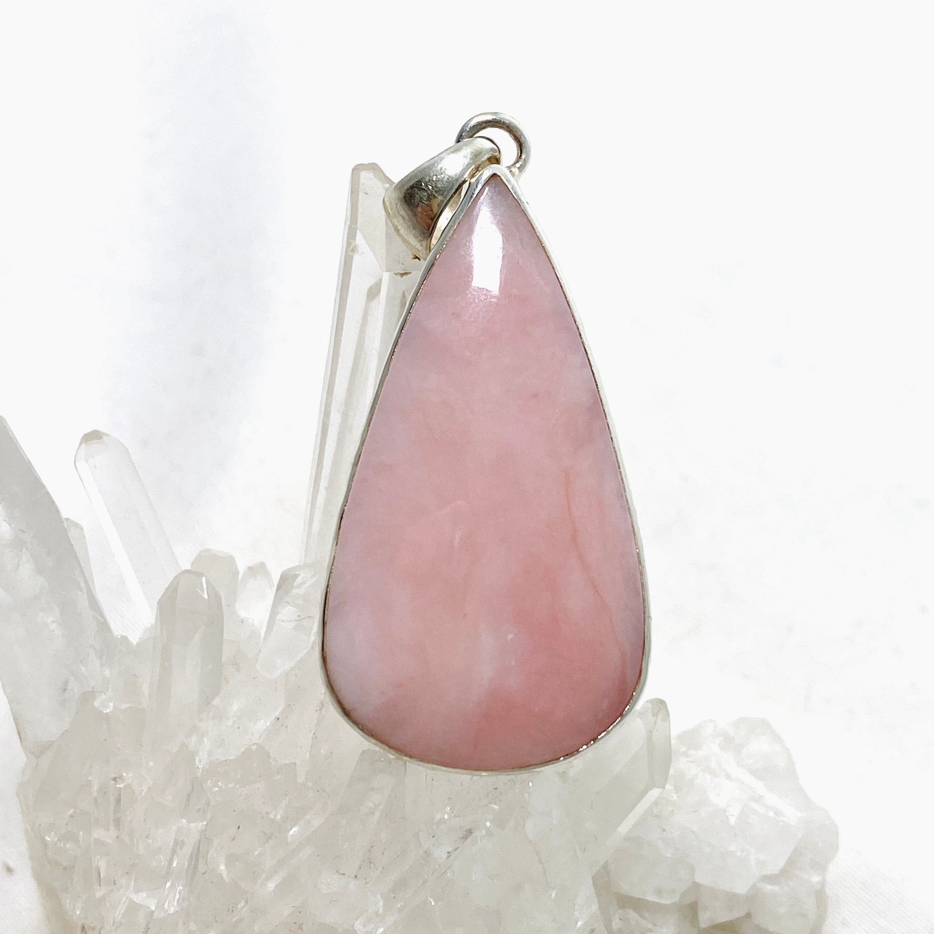 Natural Pink Opal Teardrop Cabochon Pendant in Handcrafted Hammered Sterling Silver Setting KPGJ4670 | Elegant Boho Jewelry for Women, Perfect for Everyday Wear & Special Occasions
