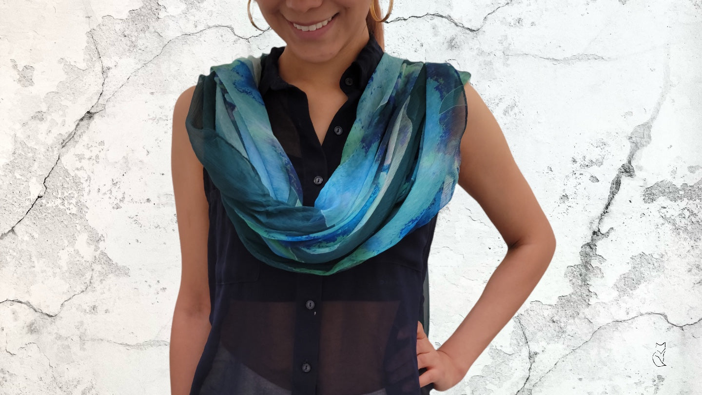 Mariposa Teal Modal Silk Scarf - Lightweight & Luxurious Womens Fashion Accessory for Office, Travel and Special Occasions