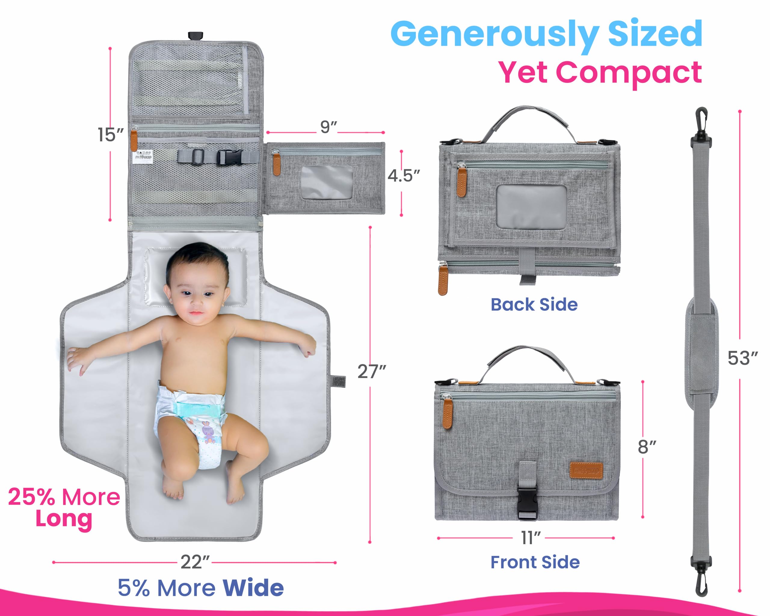Portable Baby Changing Pad with Shoulder Strap - Detachable Travel Changing Mat for Newborns - 27