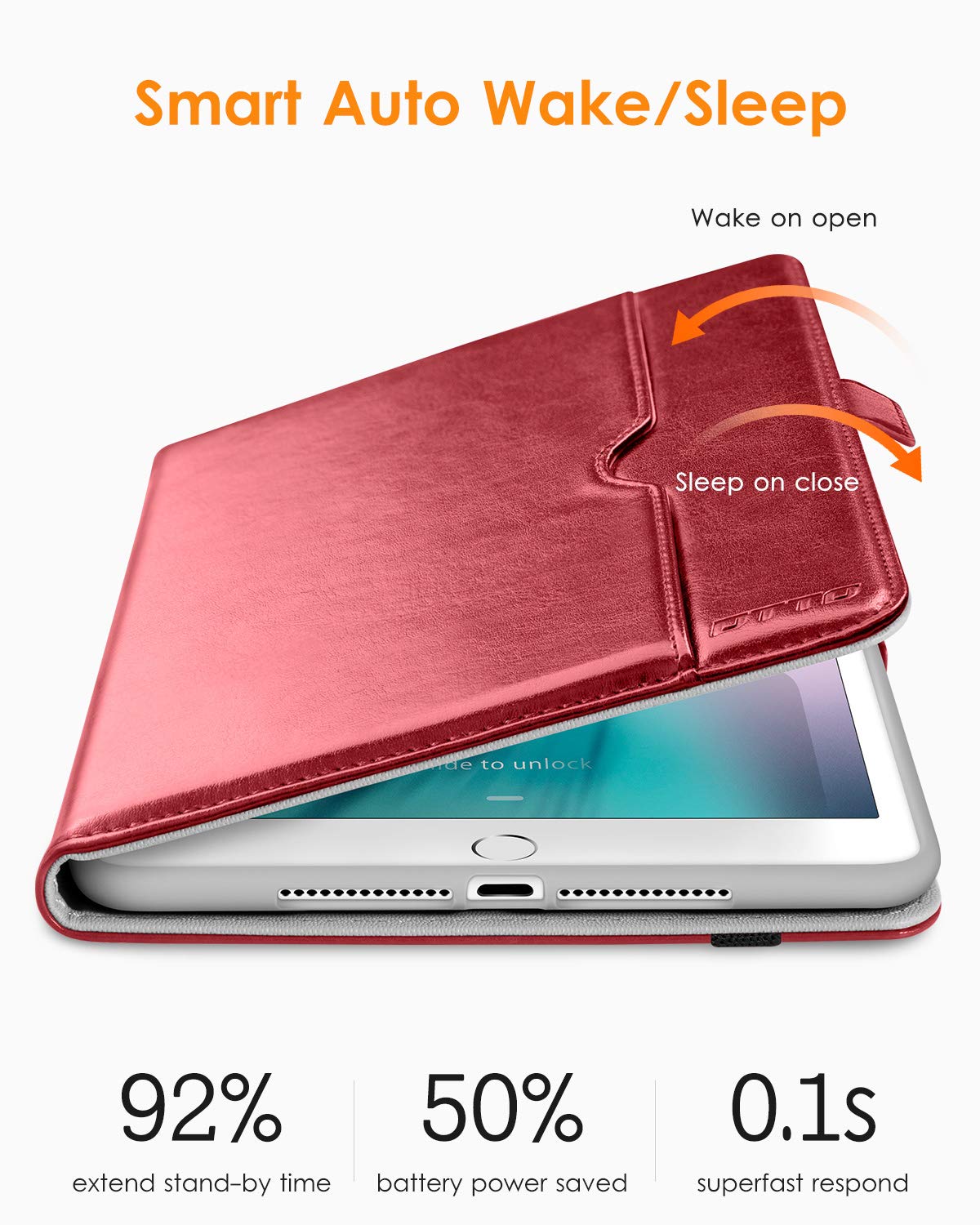 Premium Leather Folio Stand Cover Case with Apple Pencil Holder for iPad 9.7 Inch 5th/6th Gen (2018/2017) - Also Compatible with iPad Pro 9.7/Air 2/Air - Red - Perfect for Work, Study & Travel Protection