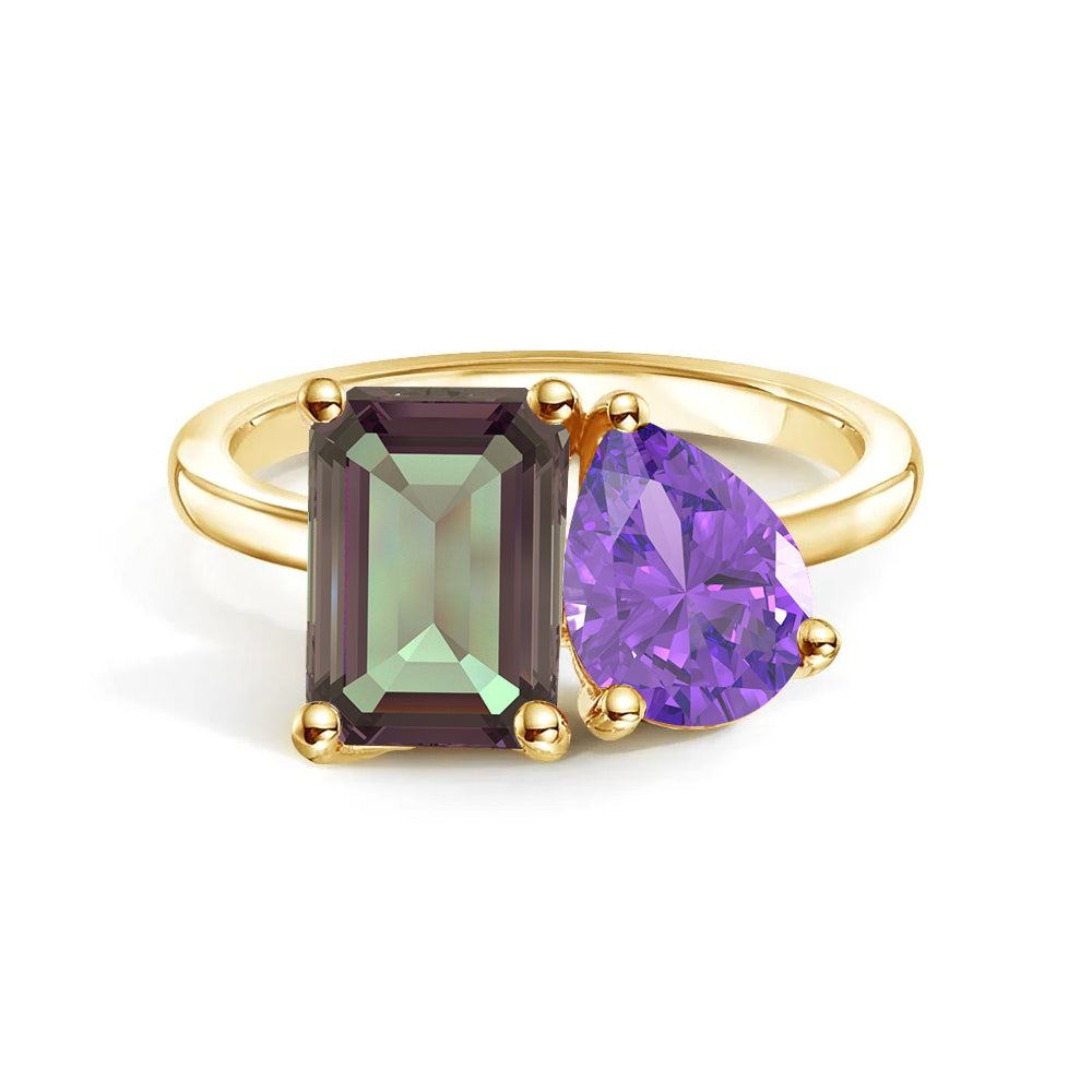 Personalized Alexandrite Toi et Moi Anniversary Ring - Custom Birthstone Jewelry for Couples, Engagements & Romantic Gifts