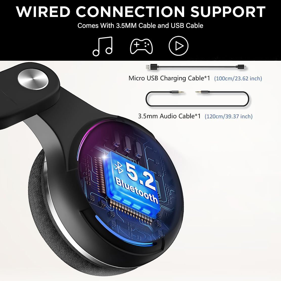 Wantek Bluetooth Headphones with Hybrid Active Noise Cancellation, 3D Audio & 48H Battery - Wireless Over-Ear Headphones for Work, Travel & Gaming (Dual Device Connection)