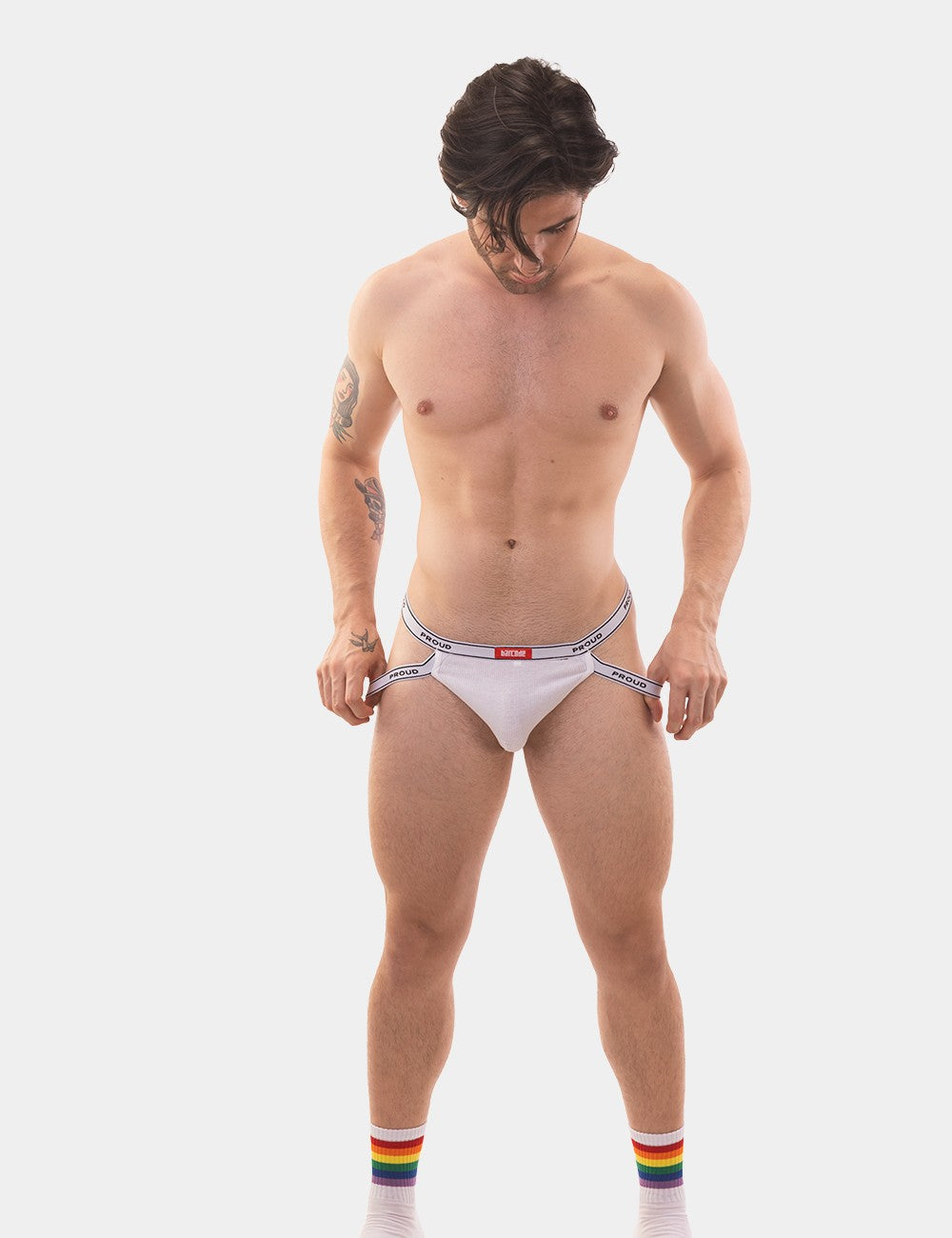 Berlin Rib Jockstrap for Men - White Barcode Design - Comfortable & Breathable Underwear for Gym, Sports & Everyday Wear